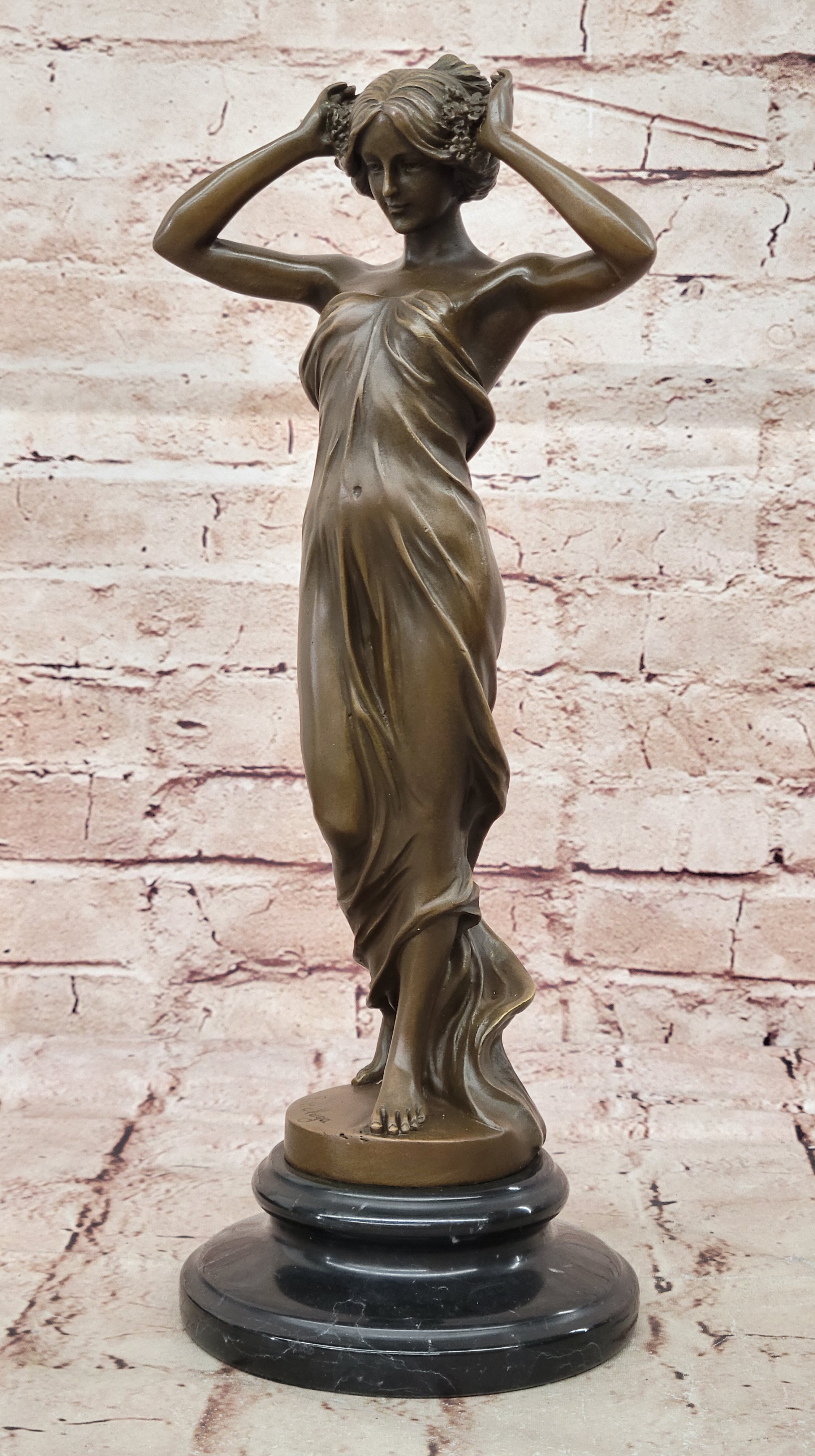 "Nymph of the Fields" Bronze Sculpture – Hot Cast Art Nouveau Figurine by Carlo Pittaluga