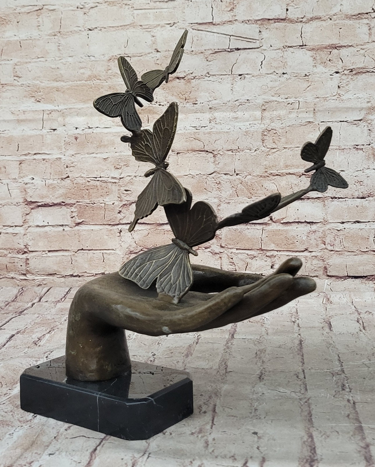 Miguel Lopez Known as Milo Signed Bronze Hand with Butterfly Sculpture Gift