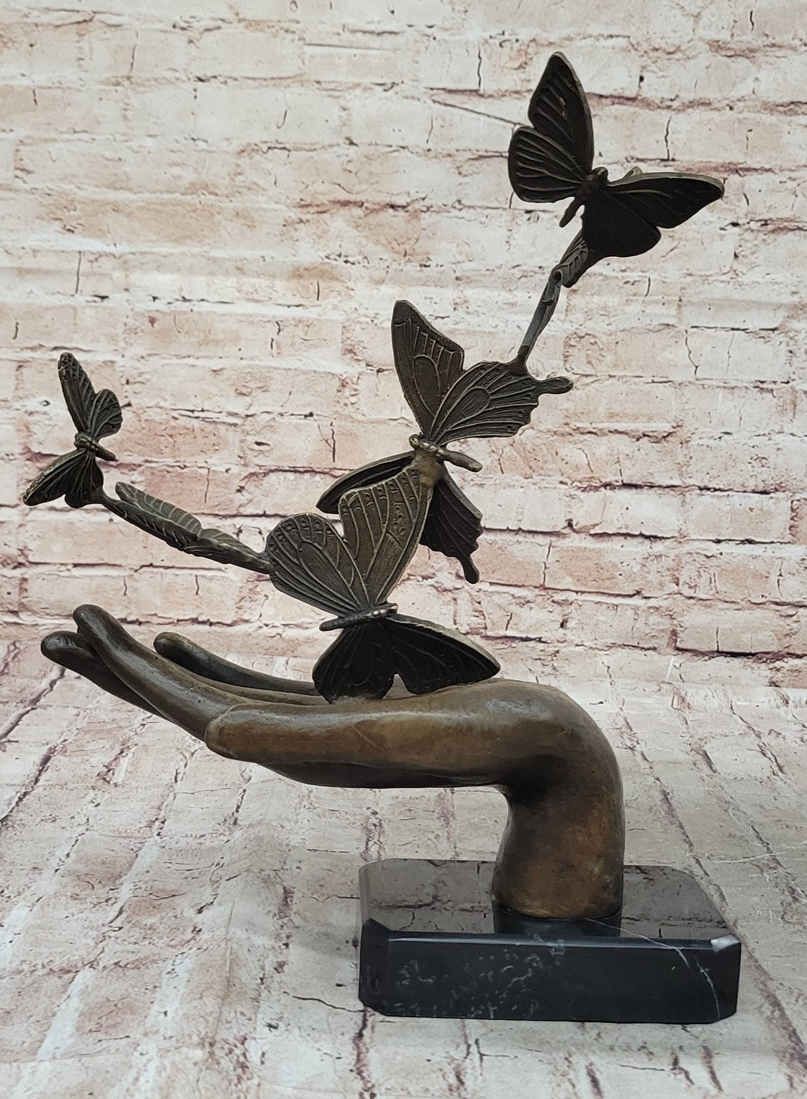 Miguel Lopez Known as Milo Signed Bronze Hand with Butterfly Sculpture Gift