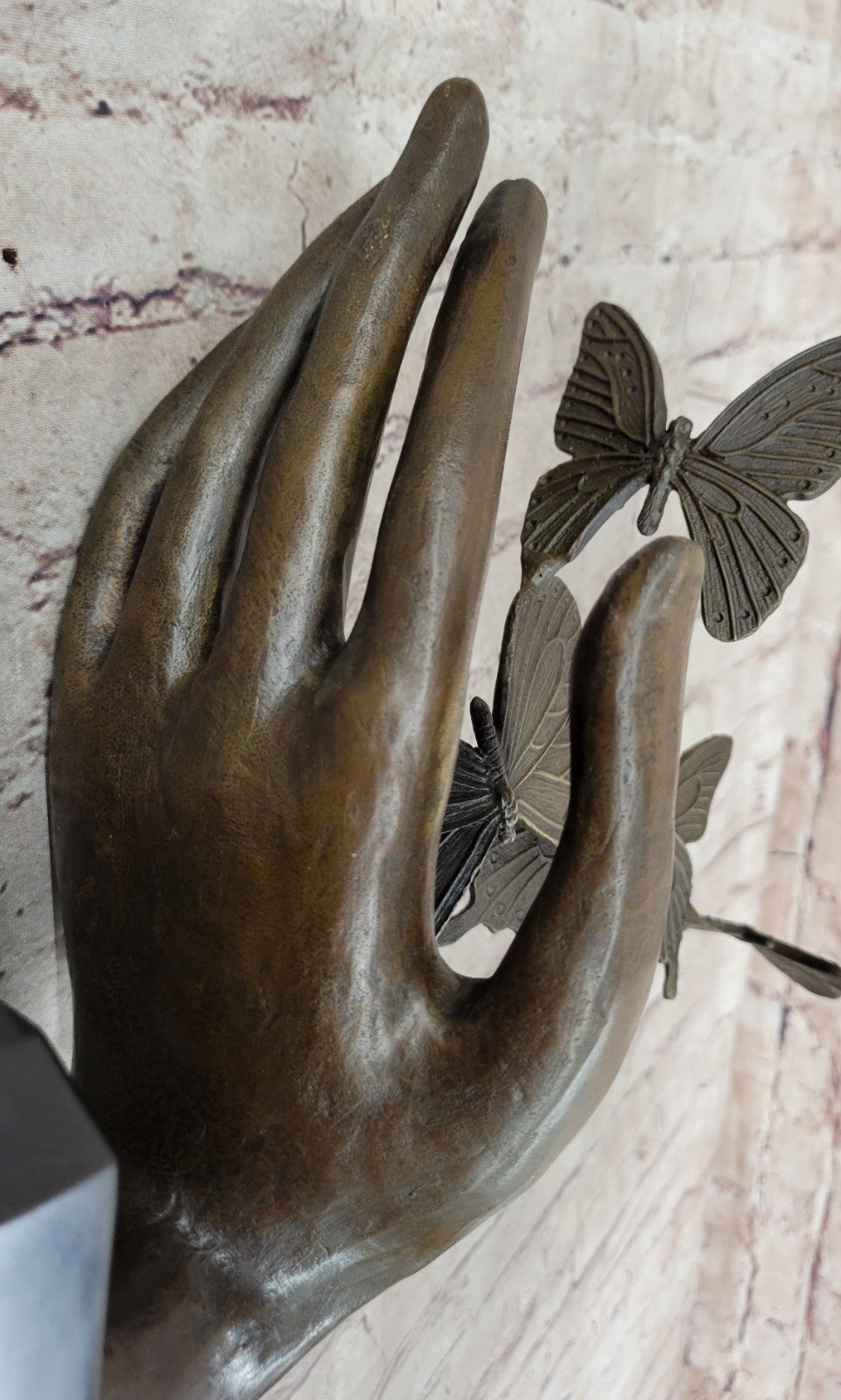 Miguel Lopez Known as Milo Signed Bronze Hand with Butterfly Sculpture Gift