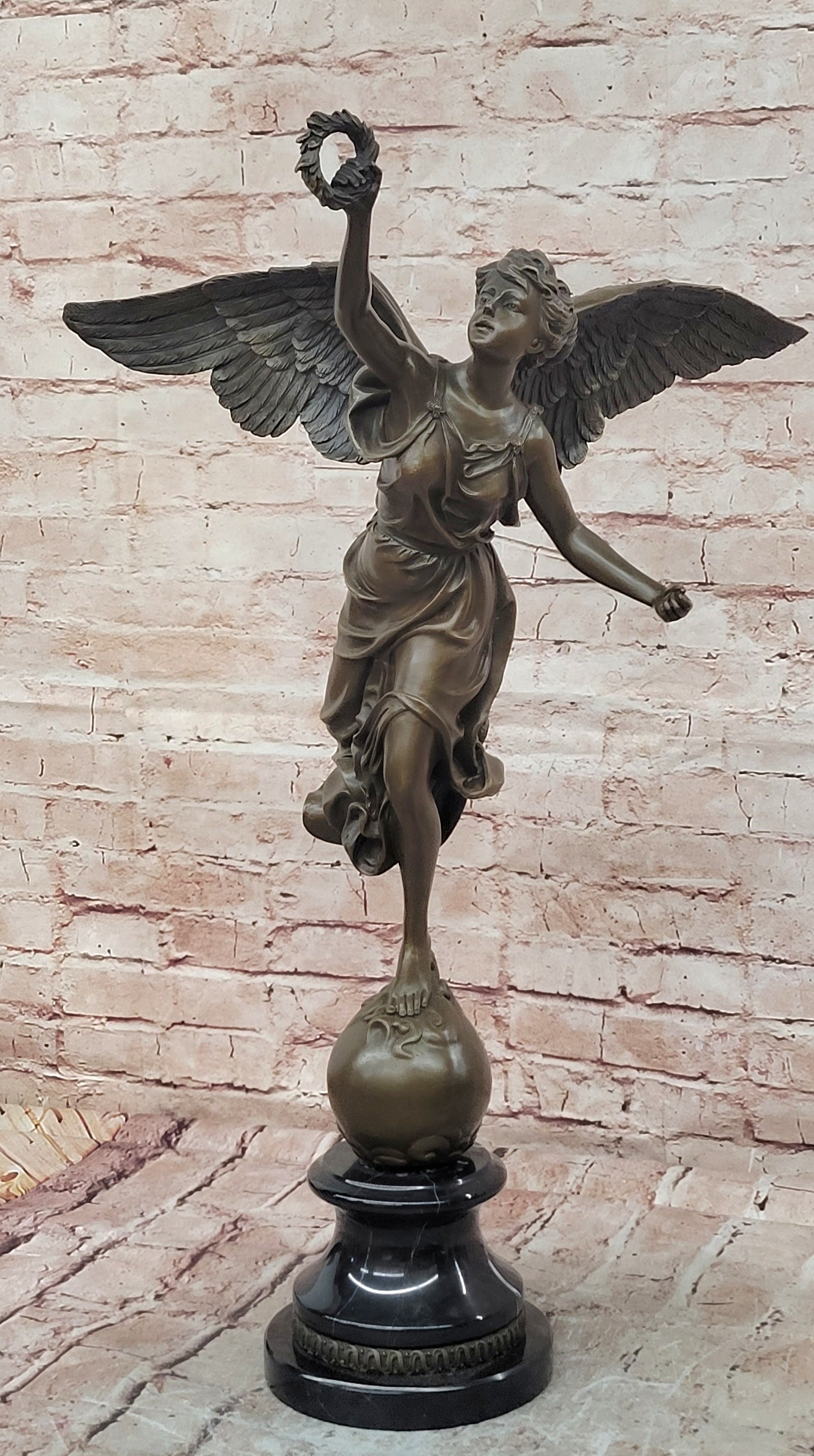 Bronze Victory Angel Nike Sculpture Signed Moreau Mythological Art Figurine