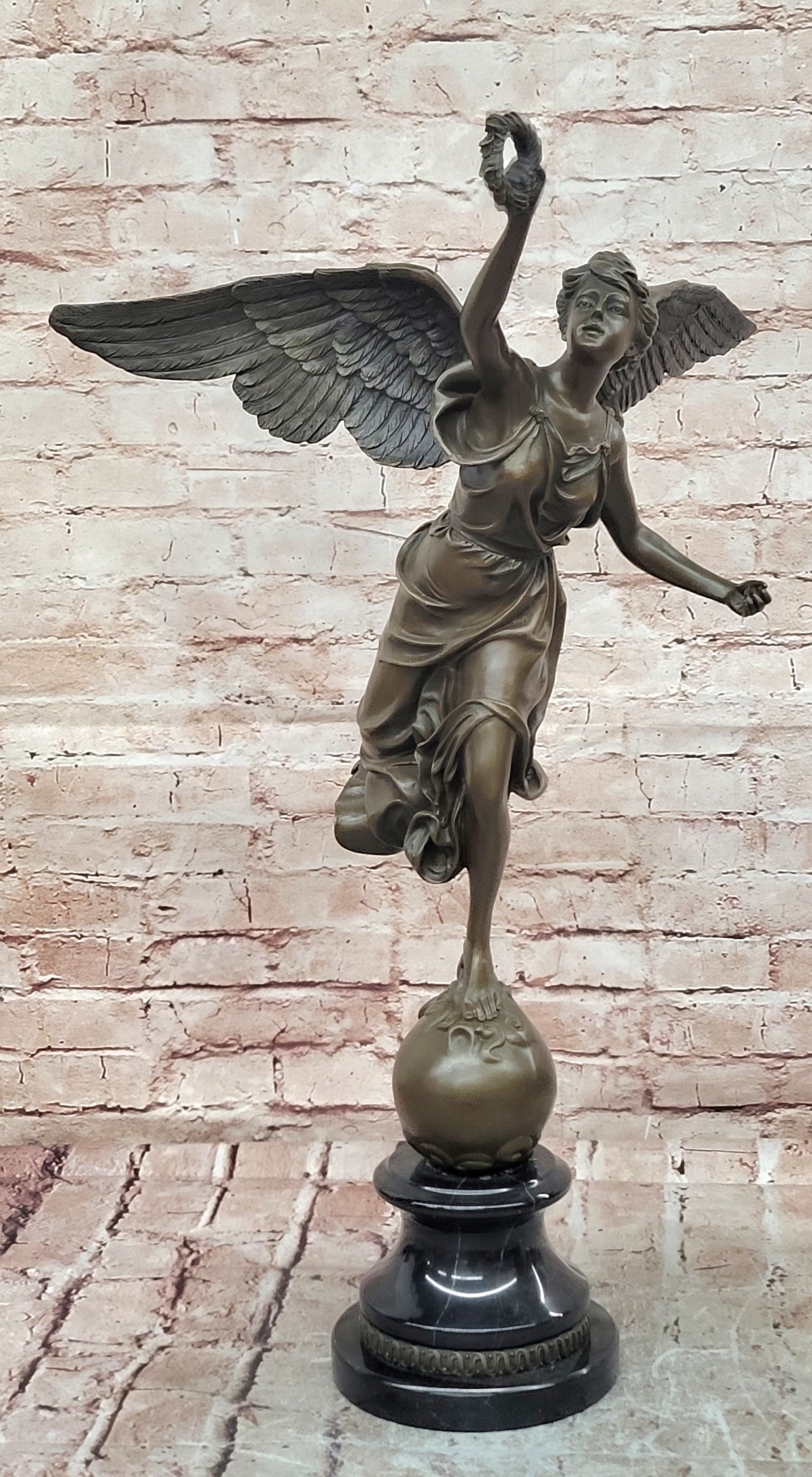 Bronze Victory Angel Nike Sculpture Signed Moreau Mythological Art Figurine