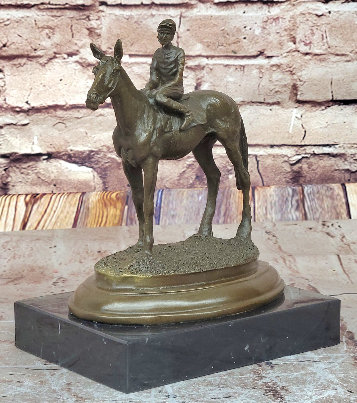 French Vintage Bronze Statue Sculpture Horse Jockey France circa1970 Home Decor
