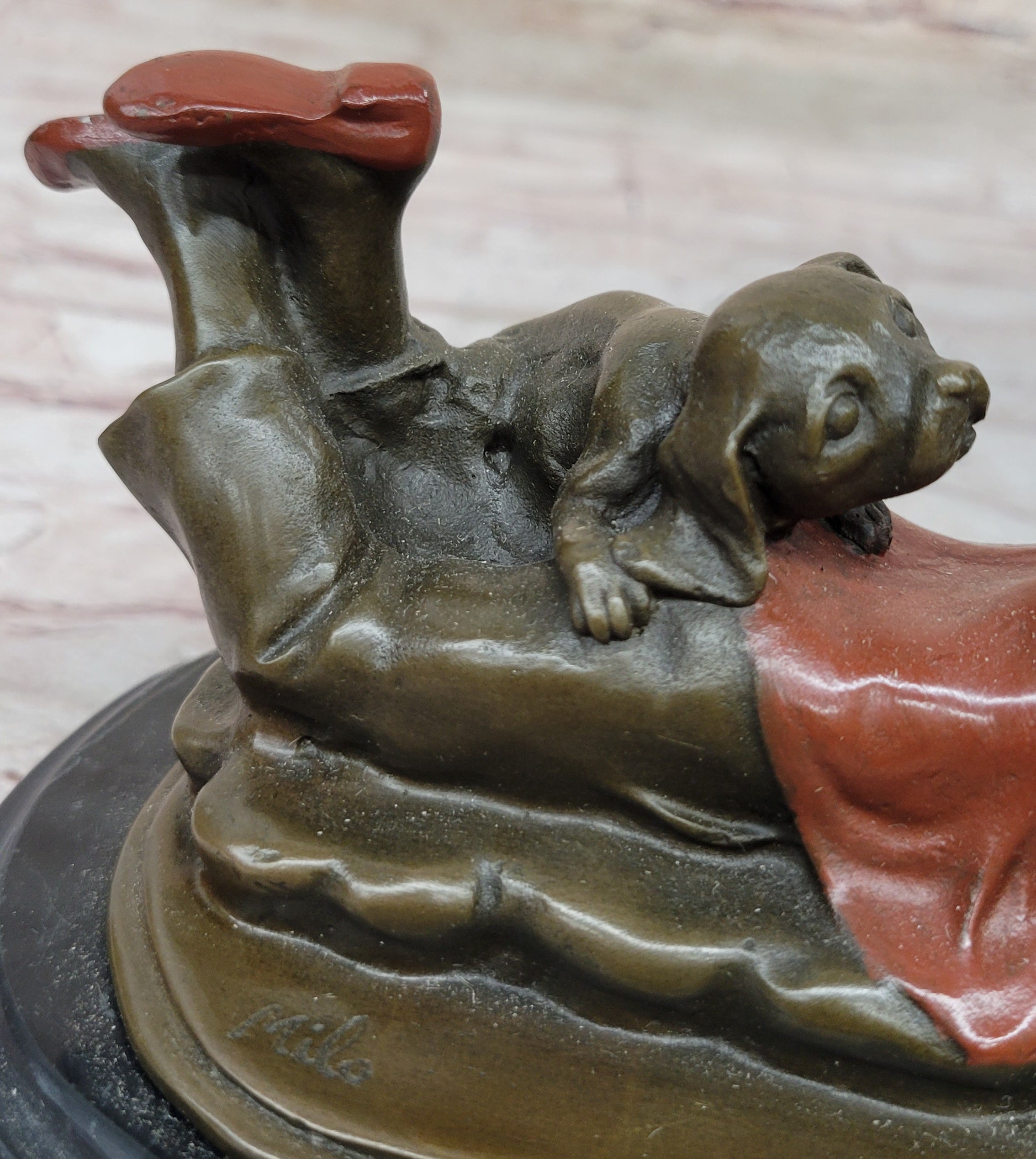 Vintage Bronze Statue Figure Sculpture Girl Reading Book Marble Base Artwork Gift