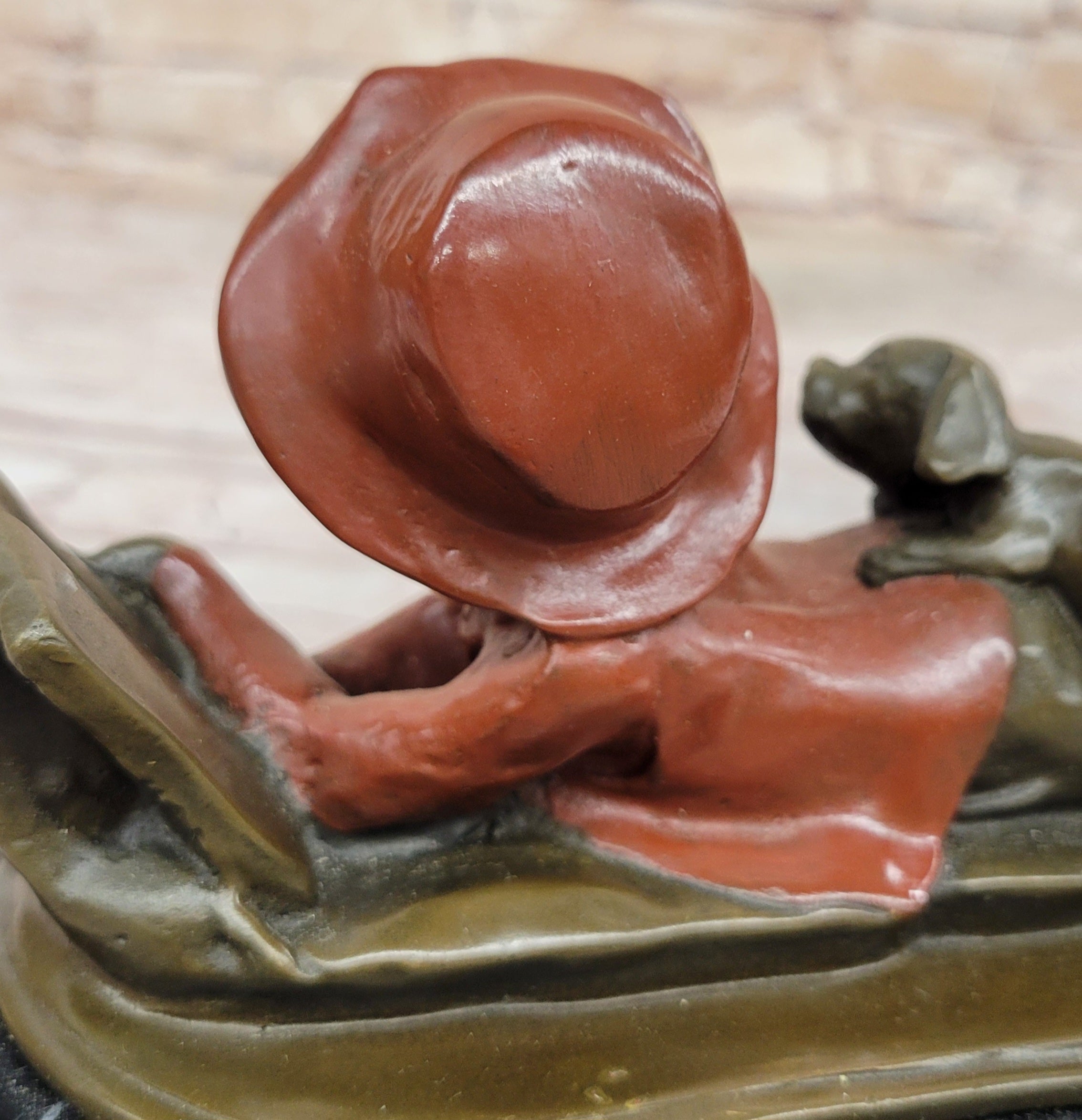 Vintage Bronze Statue Figure Sculpture Girl Reading Book Marble Base Artwork Gift