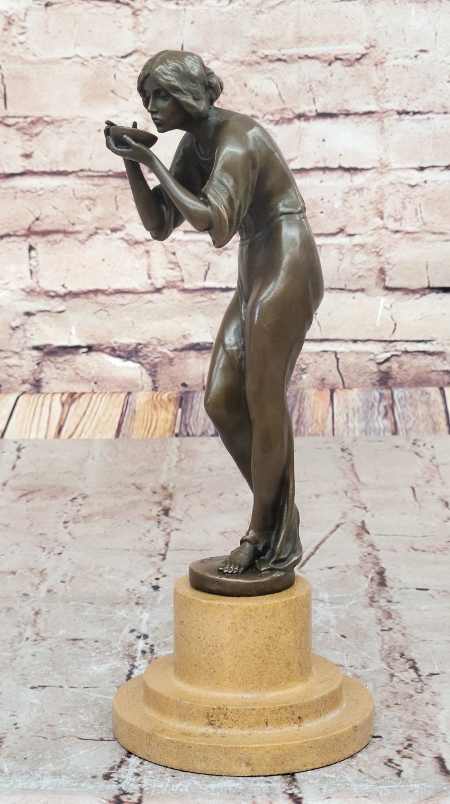 Art Deco Sculpture Woman Carry Water Bottle Girl Bronze Statue Figurine Decor
