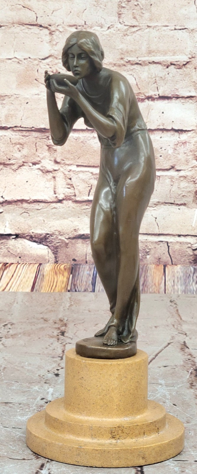 Art Deco Sculpture Woman Carry Water Bottle Girl Bronze Statue Figurine Decor