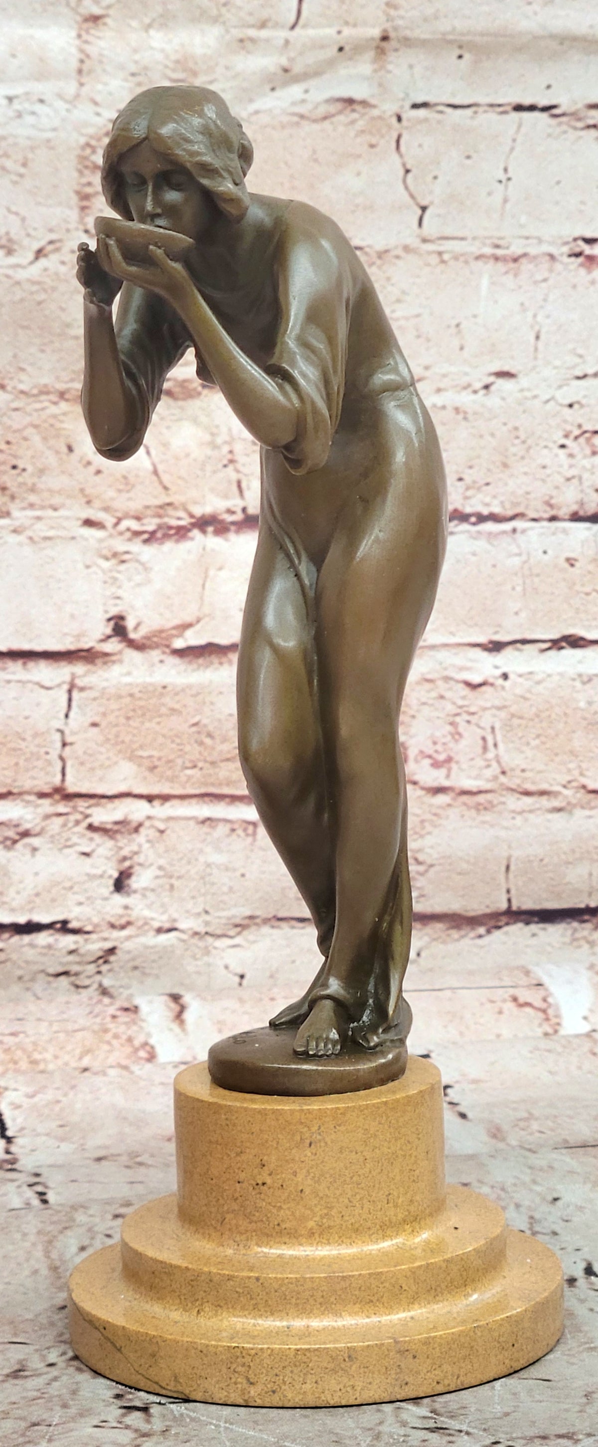 Art Deco Sculpture Woman Carry Water Bottle Girl Bronze Statue Figurine Decor