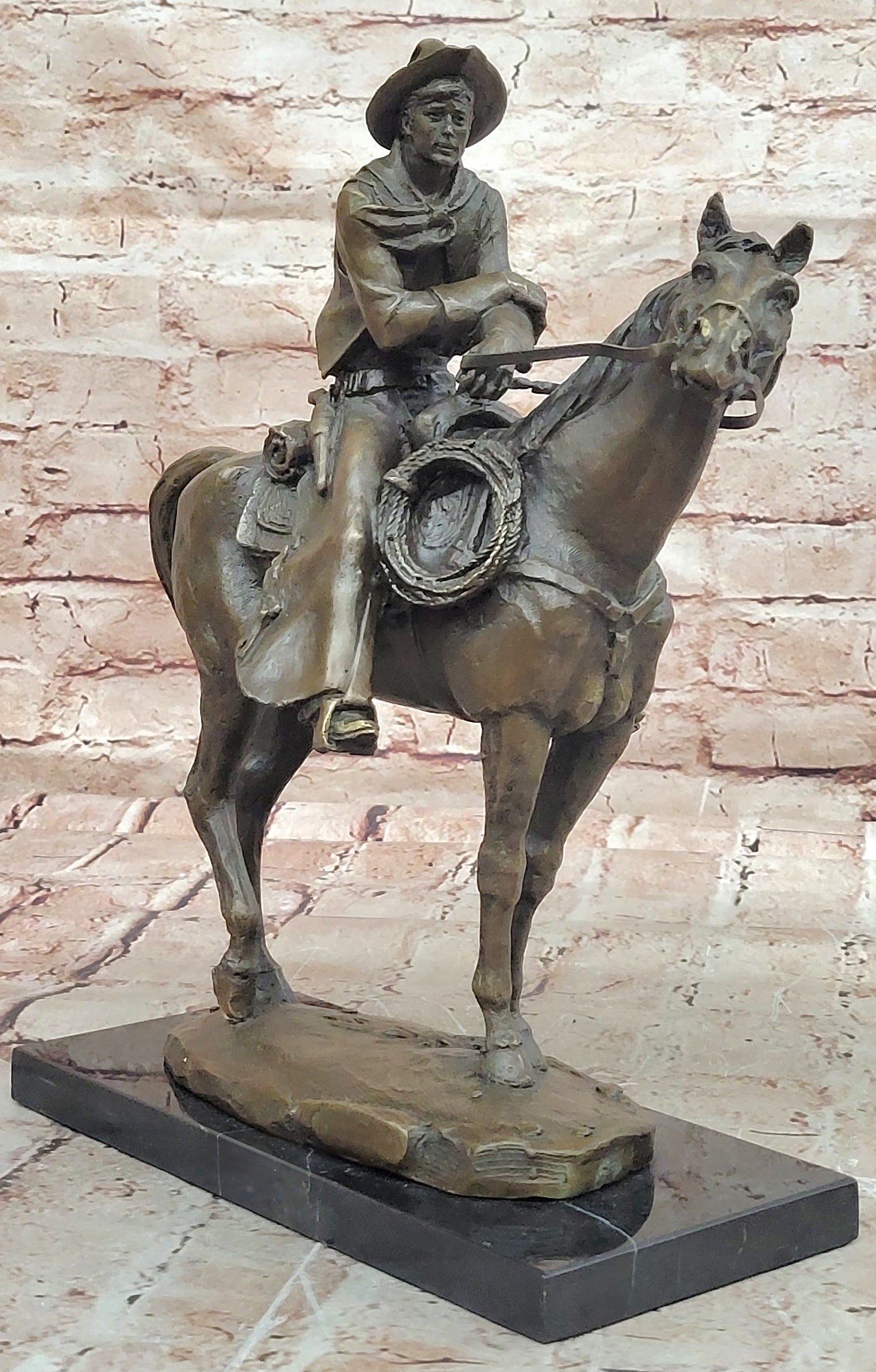 Commanding Bronze Sculpture Western & Horse Frederick Reminton Tribute
