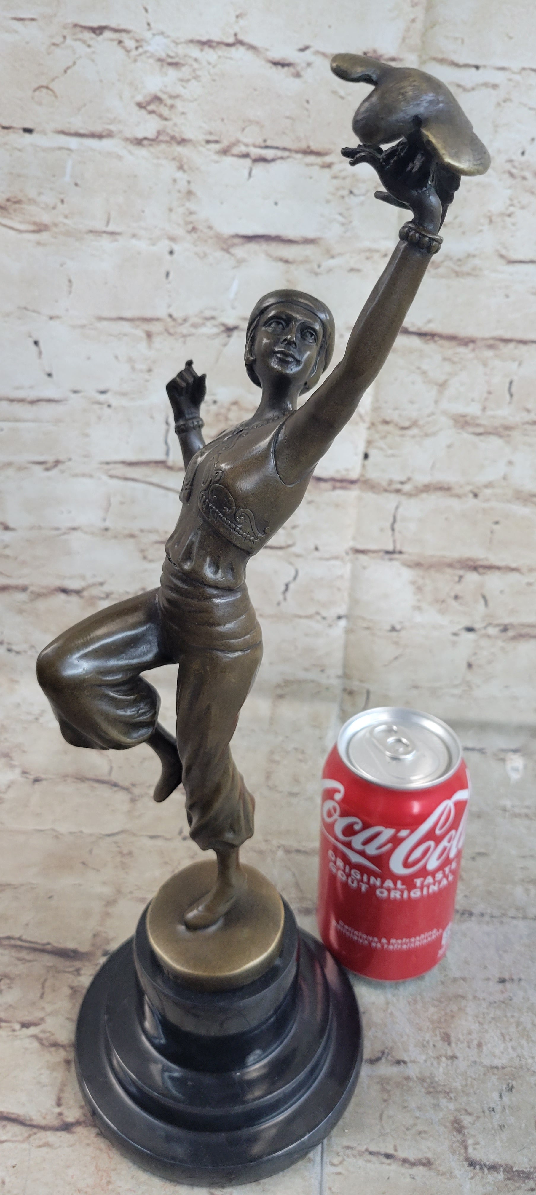 Art Nouveau Solid Bronze & Marble “Parrot Girl” Sculpture – Hot Cast Masterpiece SALE