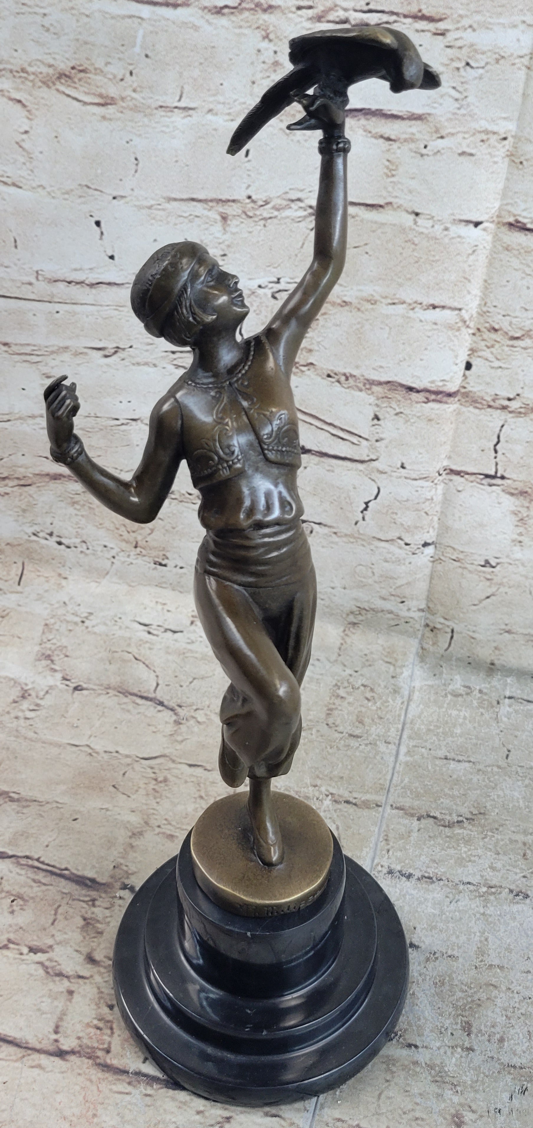 Art Nouveau Solid Bronze & Marble “Parrot Girl” Sculpture – Hot Cast Masterpiece SALE