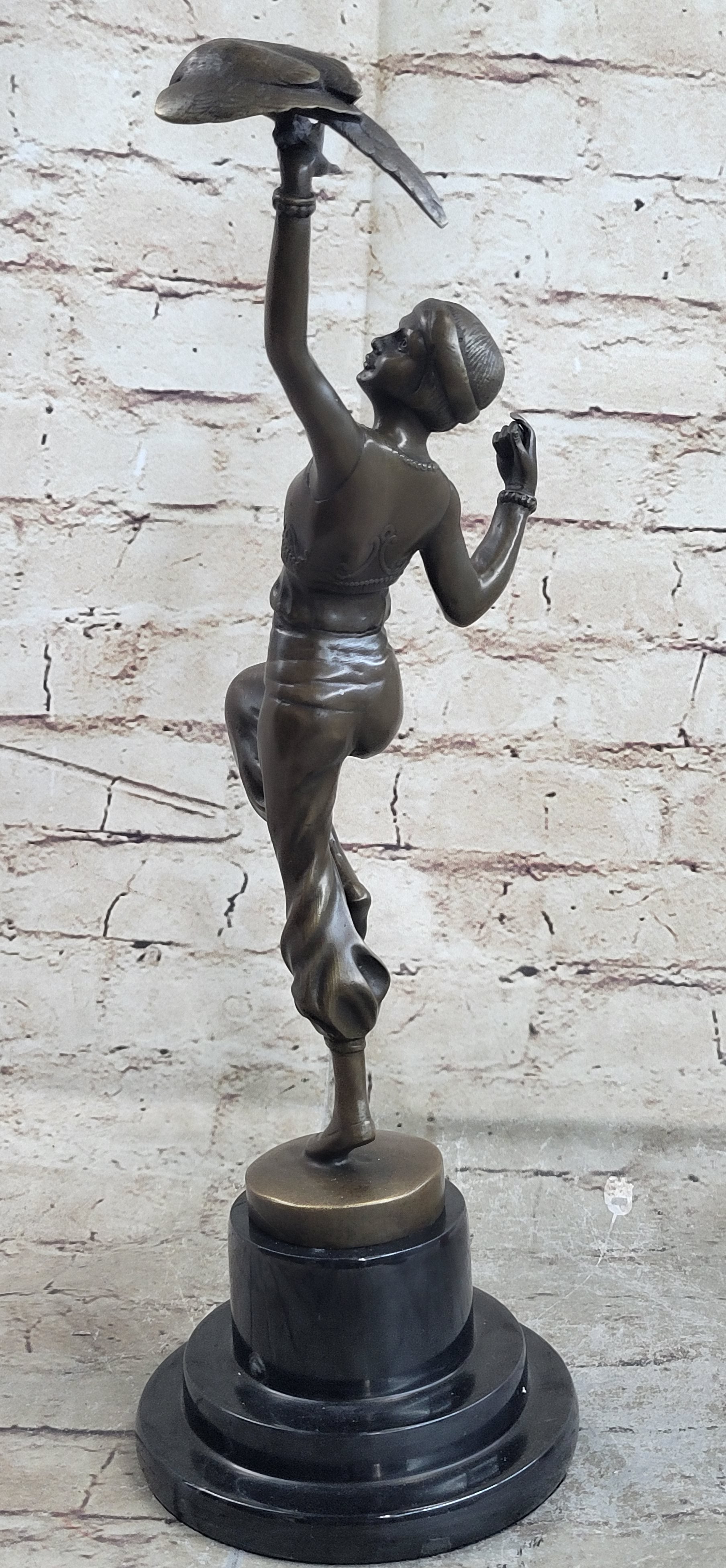 Art Nouveau Solid Bronze & Marble “Parrot Girl” Sculpture – Hot Cast Masterpiece SALE