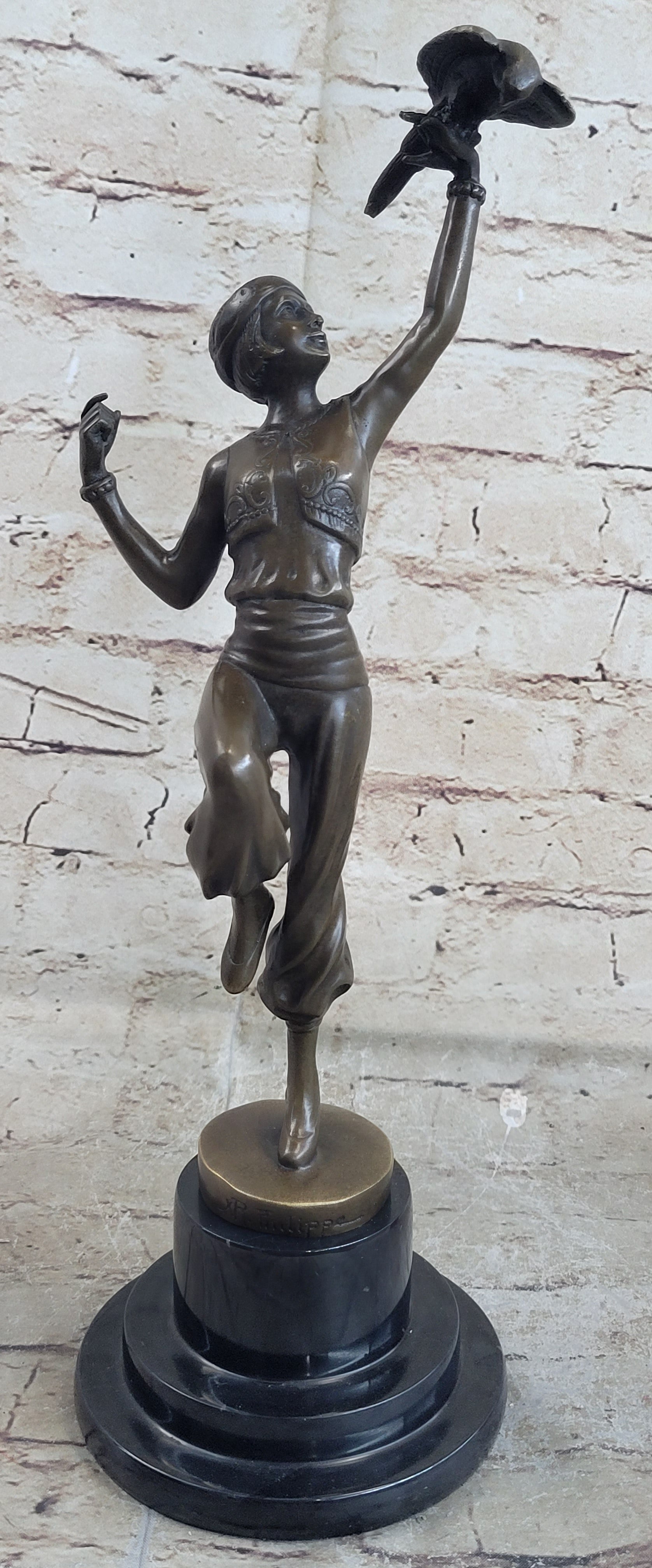 Art Nouveau Solid Bronze & Marble “Parrot Girl” Sculpture – Hot Cast Masterpiece SALE