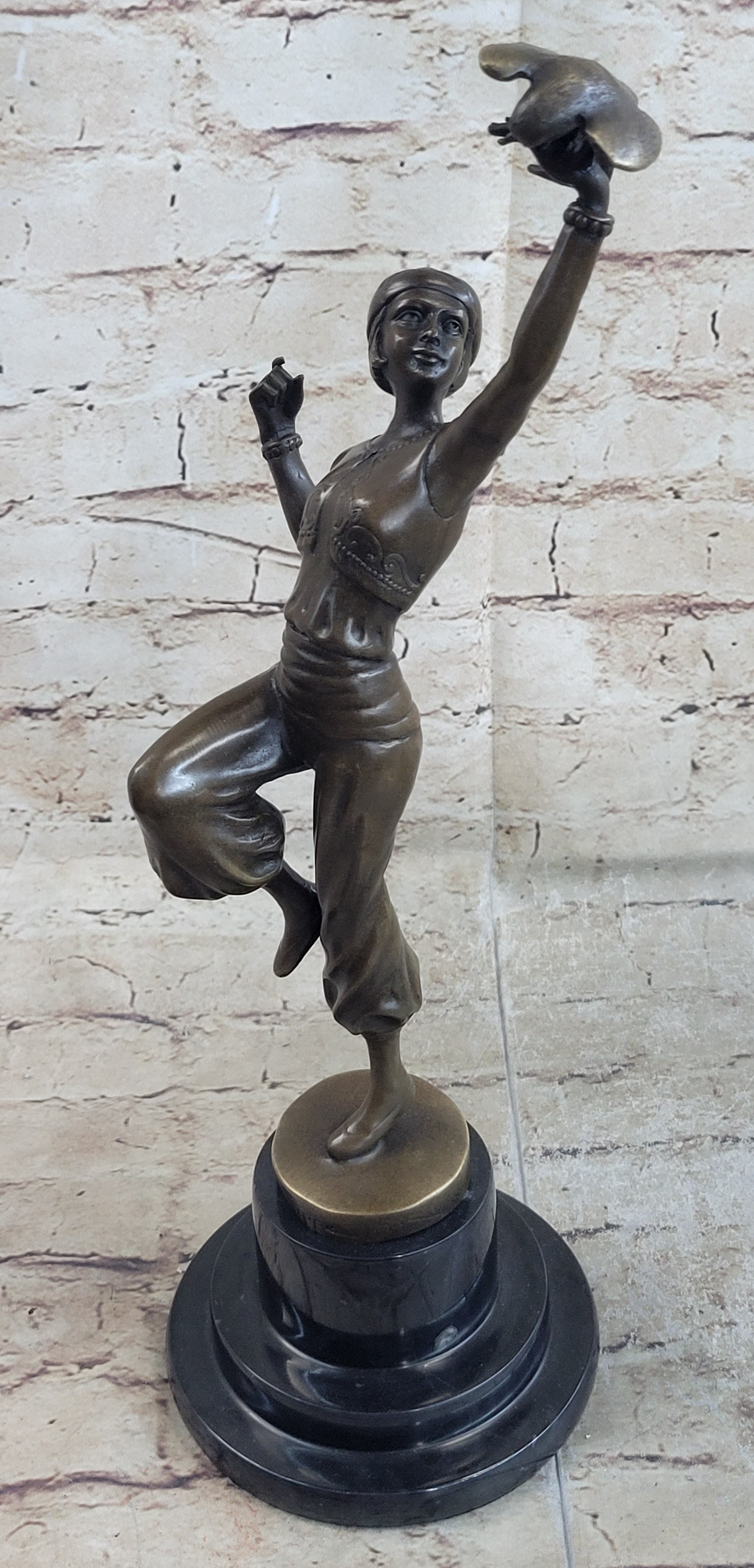 Art Nouveau SOLID Bronze amp; MARBEL Lady `Parrot Girl` - Hot Cast