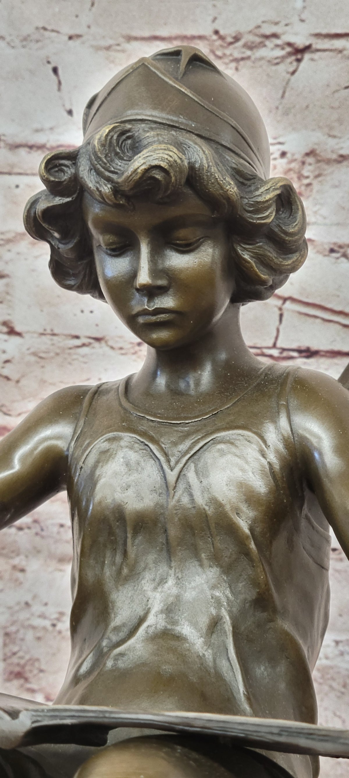 Bronze Reading Angel Statue Signed Moreau Mythical Seated Sculpture Art