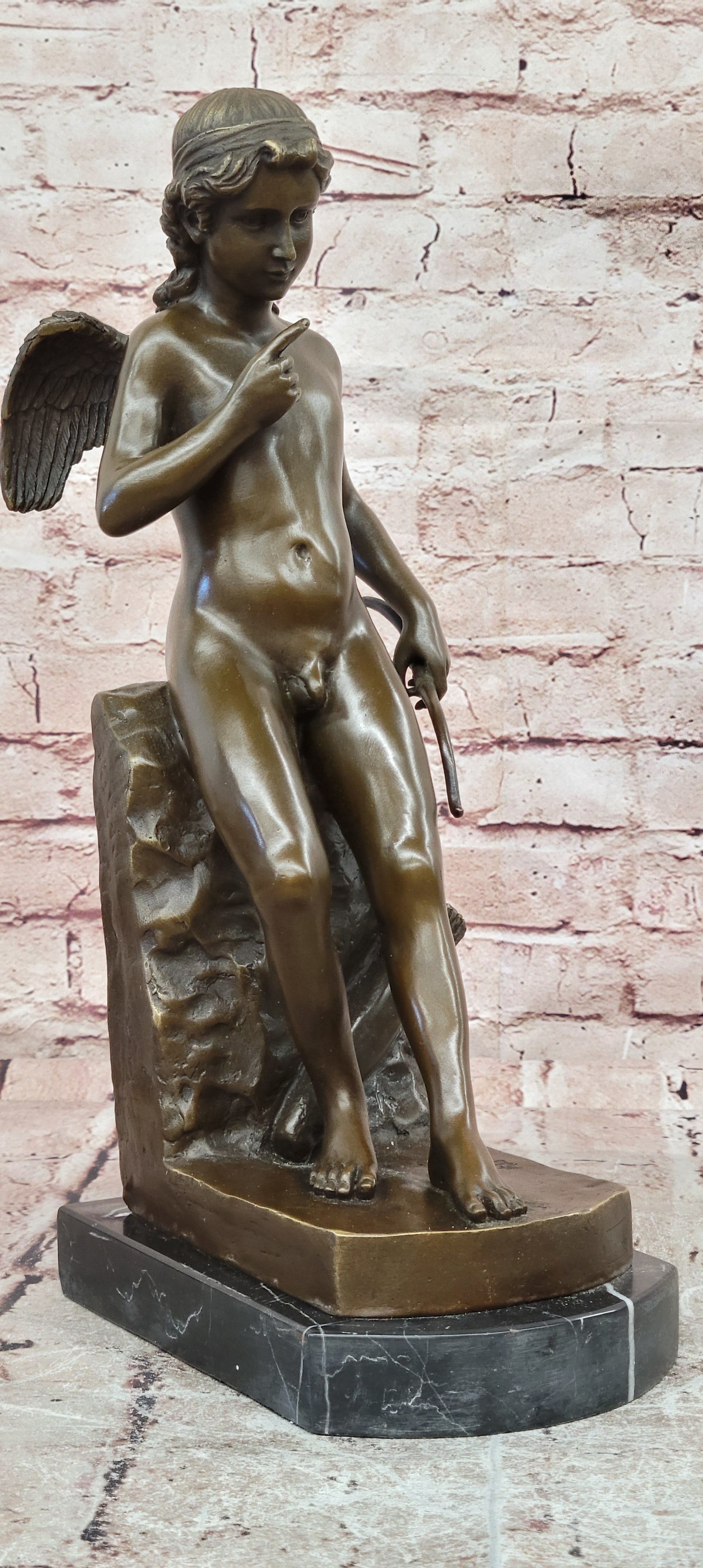 Milo Signed Bronze Cupid Sculpture Romantic Mythological Fine Art Statue