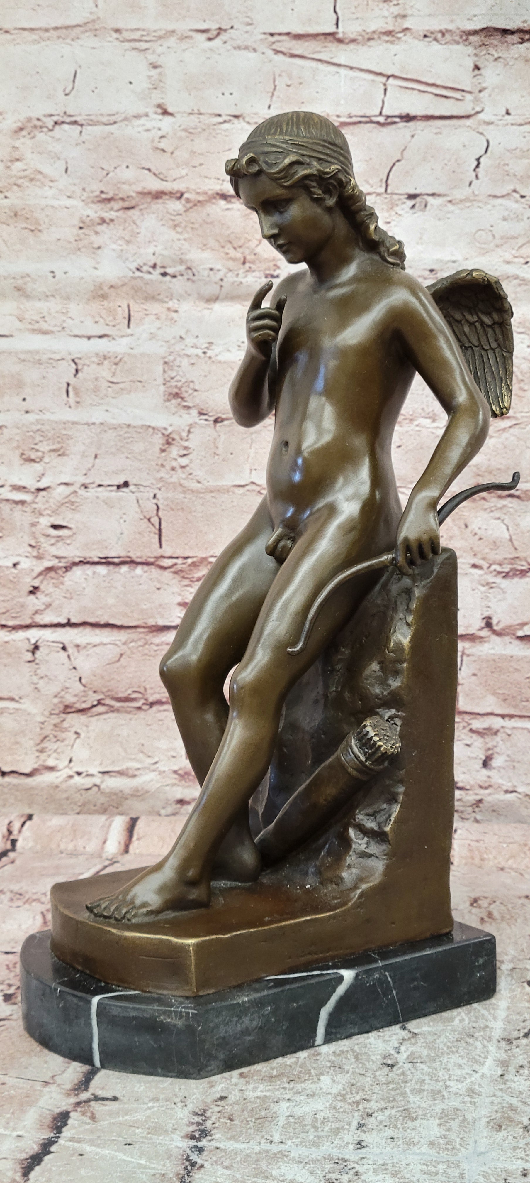 Milo Signed Bronze Cupid Sculpture Romantic Mythological Fine Art Statue