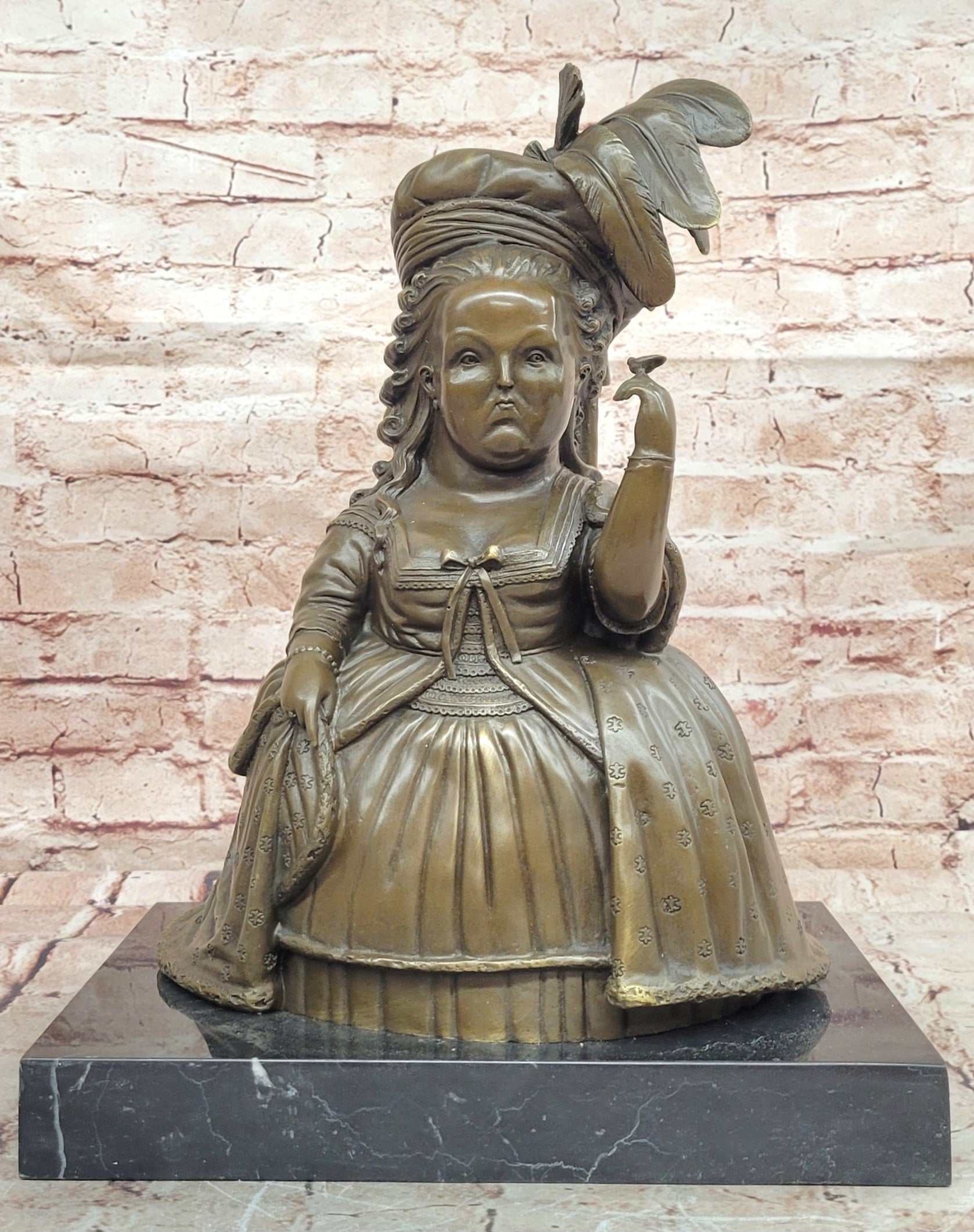 Handcrafted Botero Style Marie Antoinette Bronze Collectible Artwork