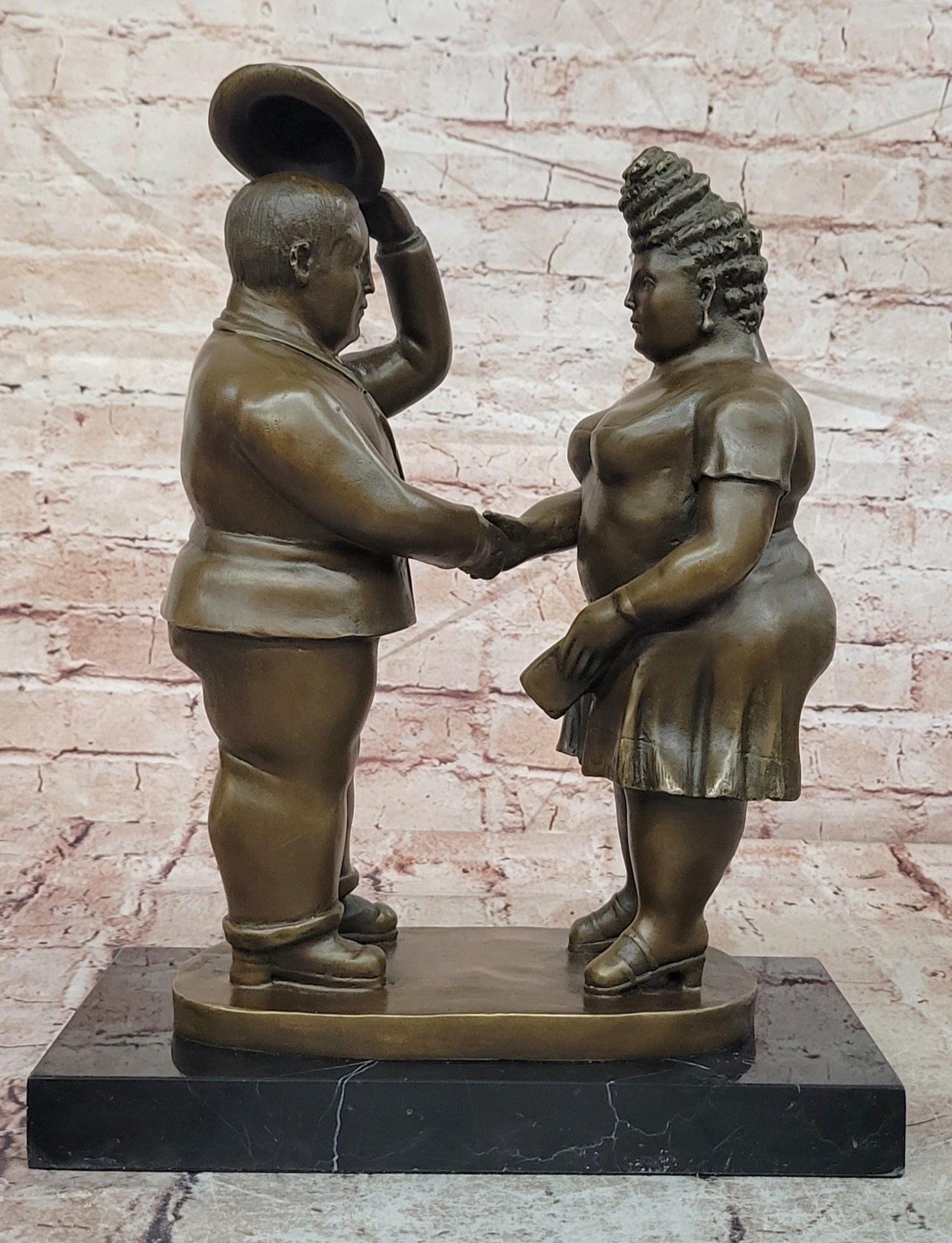 Abstract Modern Art English Man and Woman Bronze Sculpture Signed Botero Figure