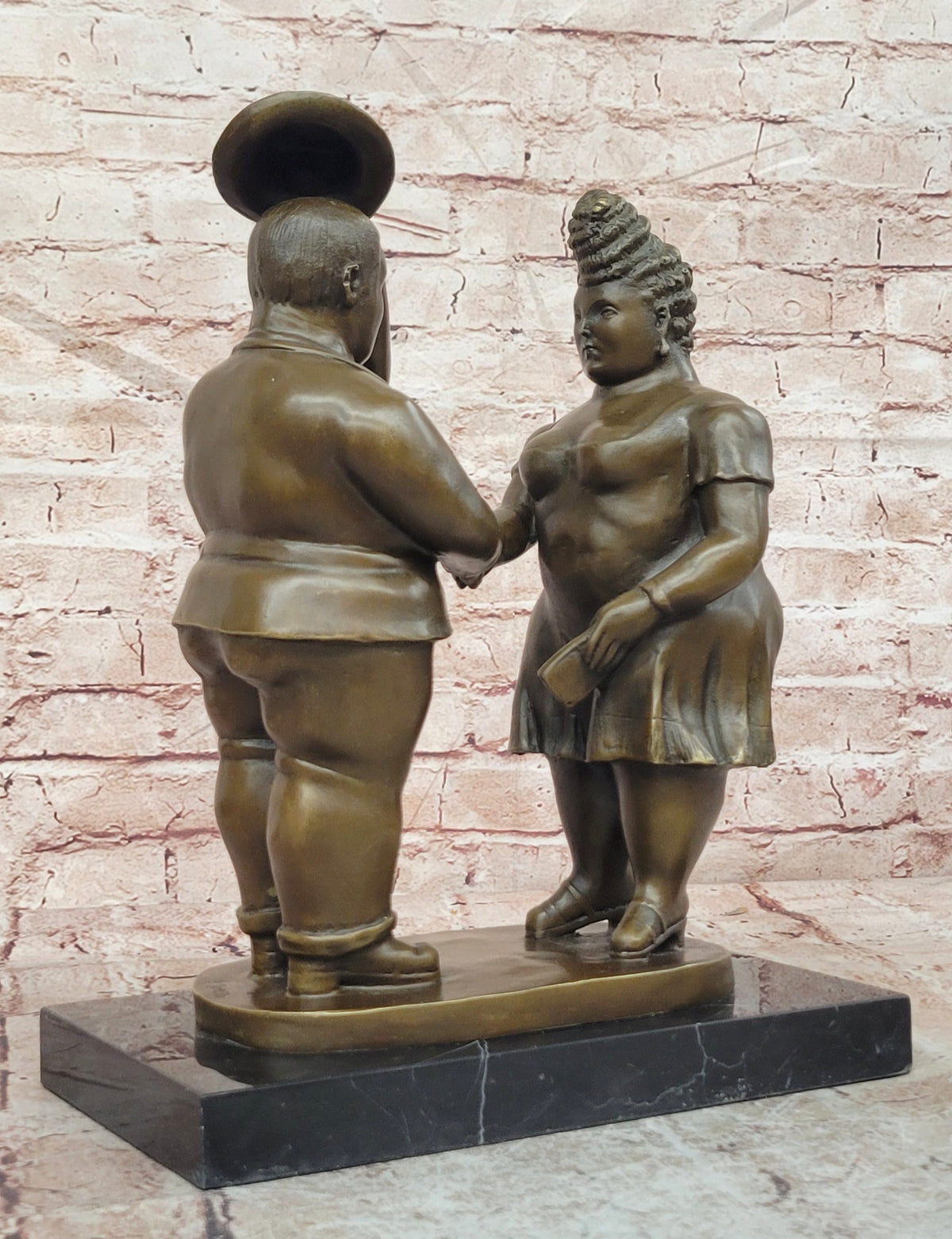 Abstract Modern Art English Man and Woman Bronze Sculpture Signed Botero Figure