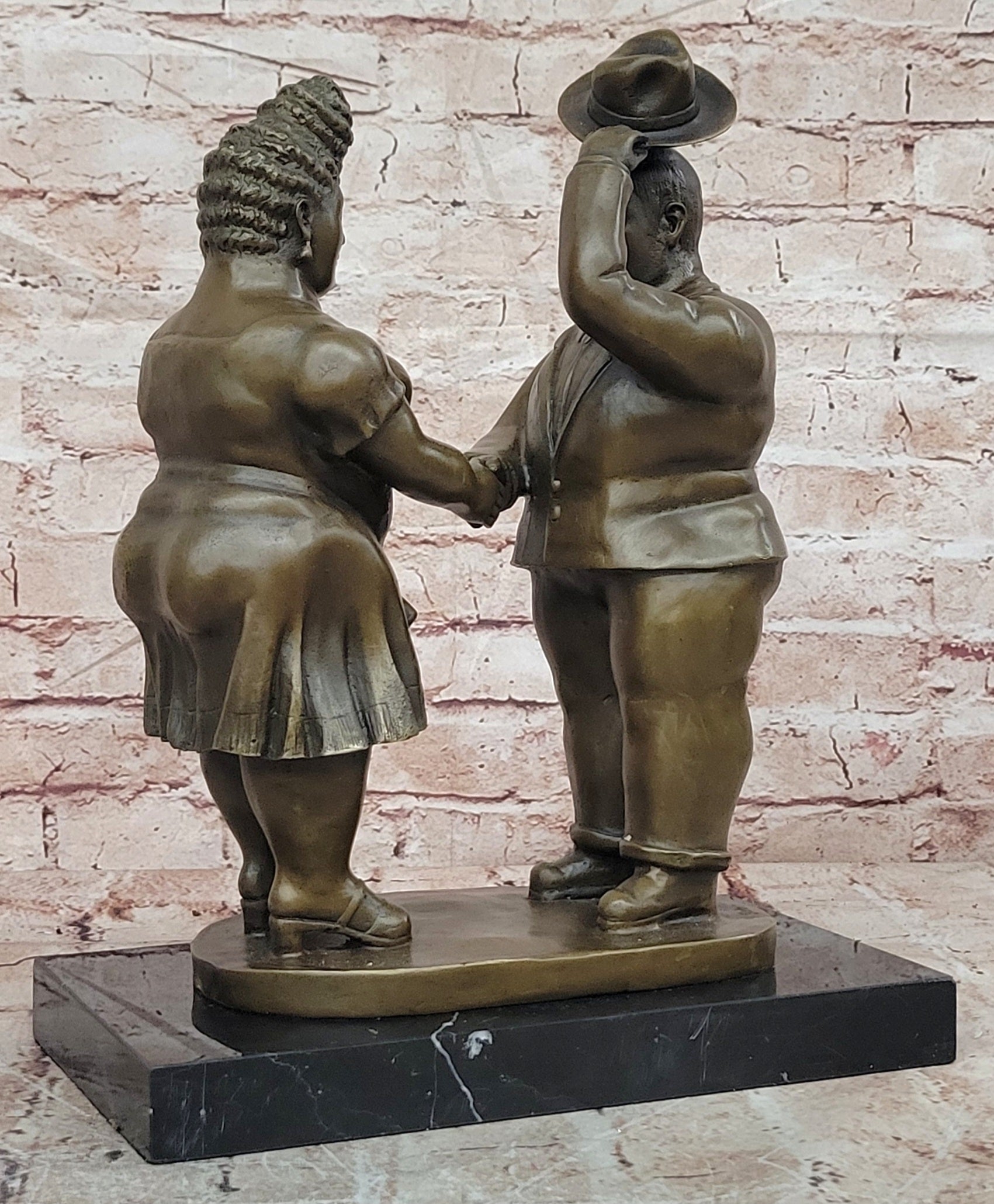 Abstract Modern Art English Man and Woman Bronze Sculpture Signed Botero Figure