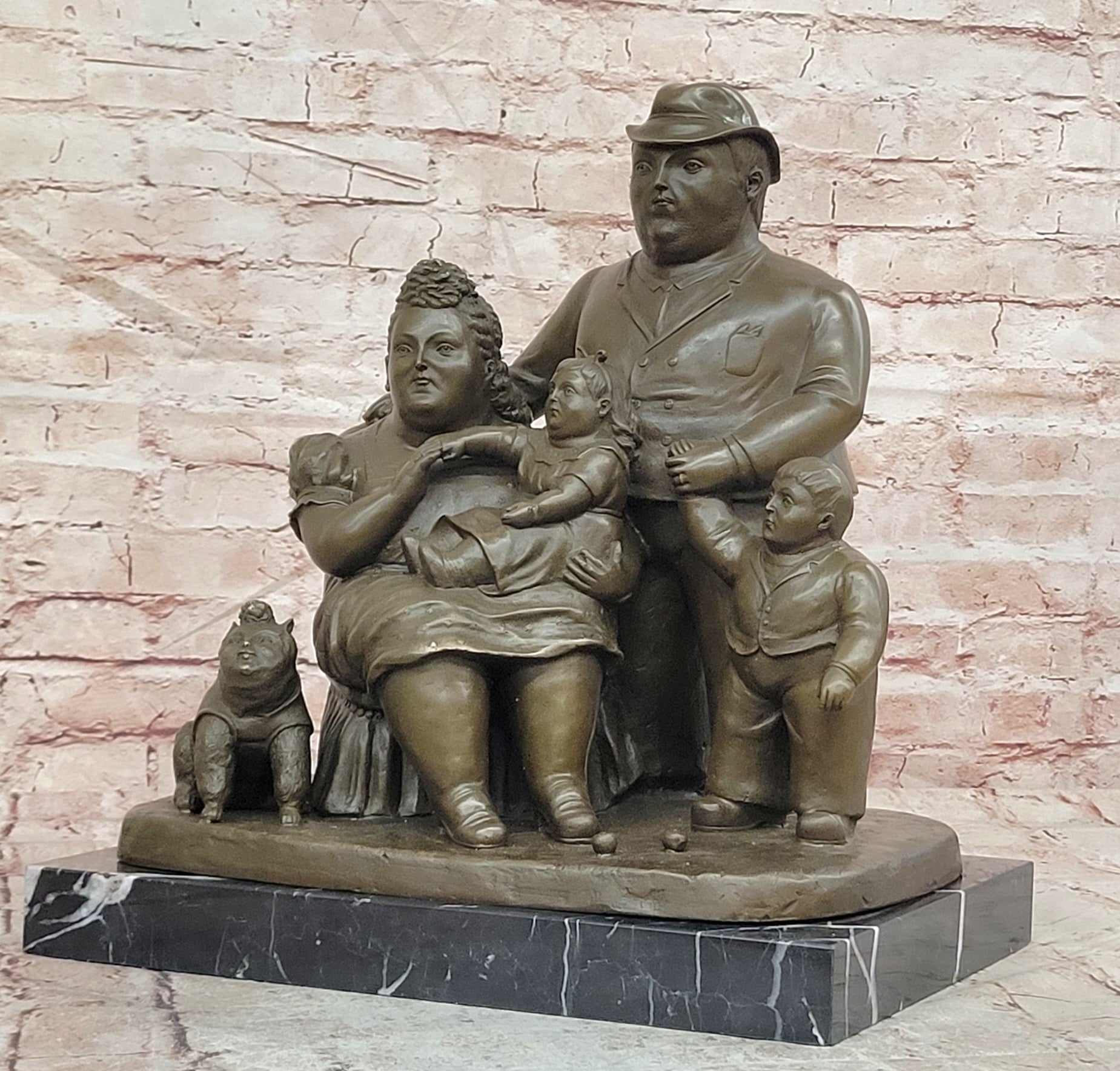 Botero Bronze Couple and Family Sculpture Abstract Collectible Artwork Statue
