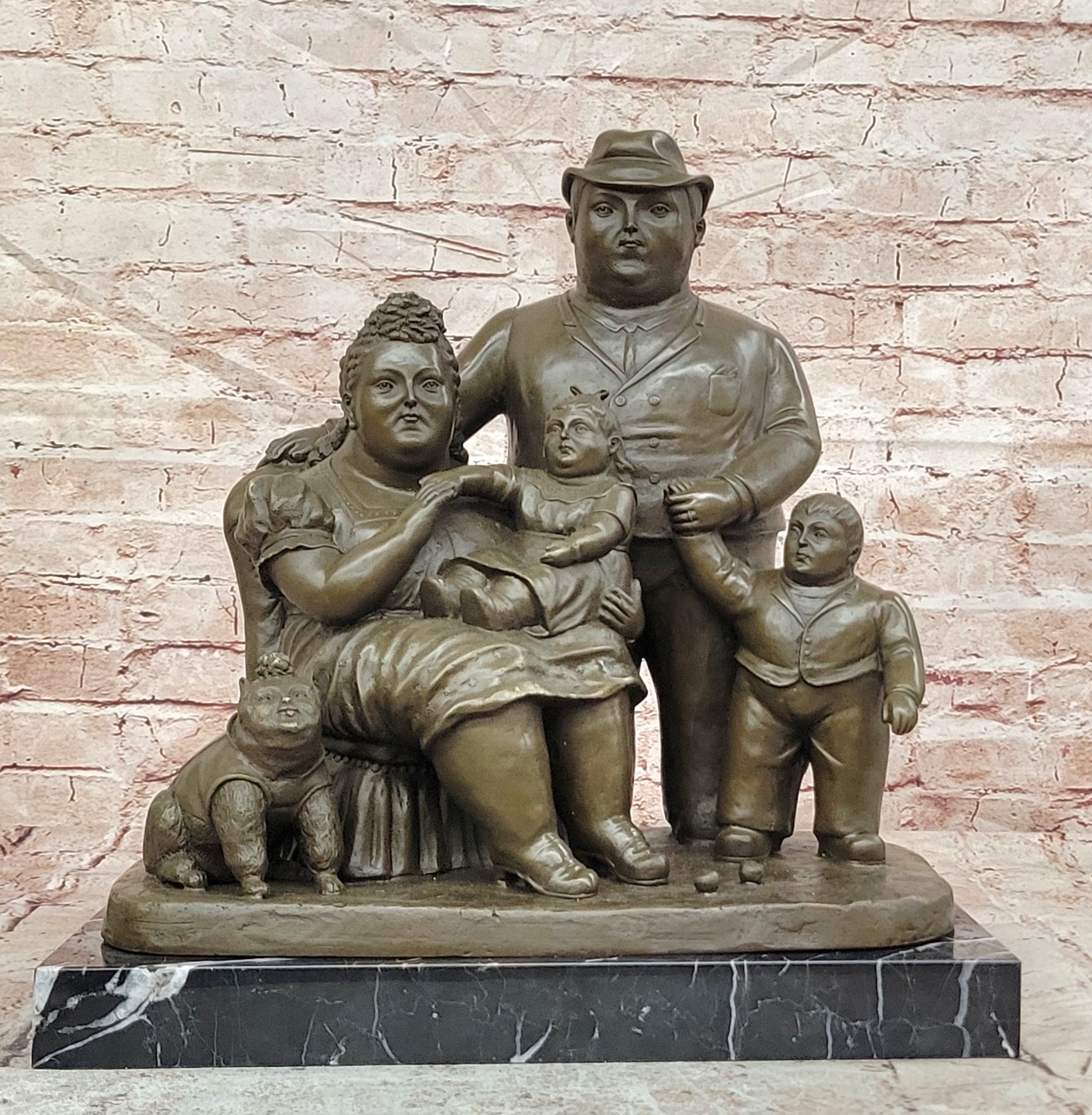 Botero Bronze Couple and Family Sculpture Abstract Collectible Artwork Statue