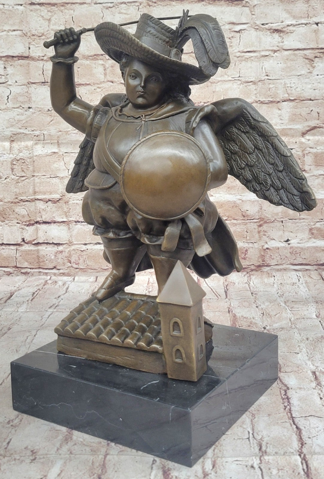 Bronze Sculpture Signed Botero Hand Made Arch Angel With Sword and Wings