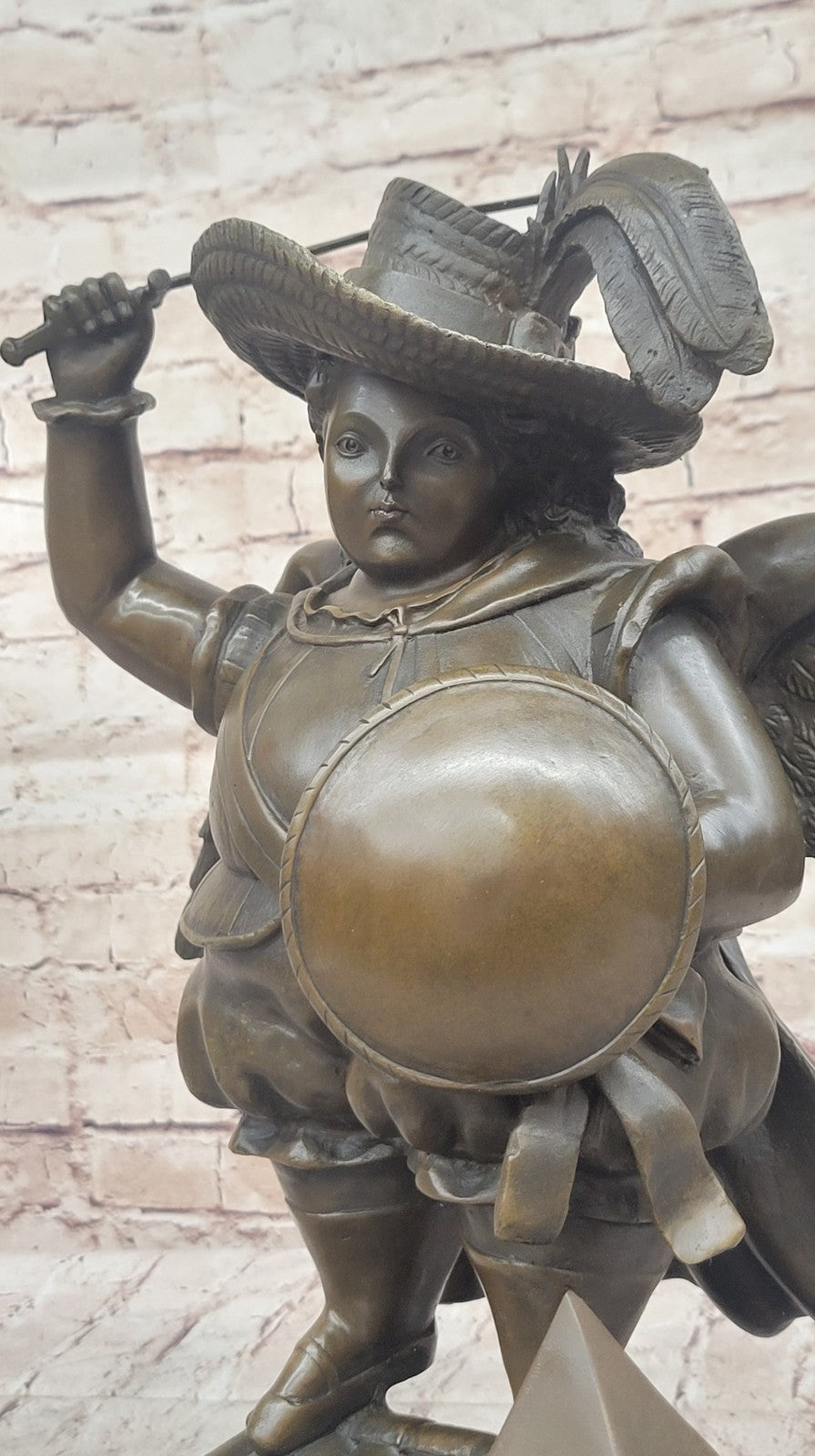 Bronze Sculpture Signed Botero Hand Made Arch Angel With Sword and Wings