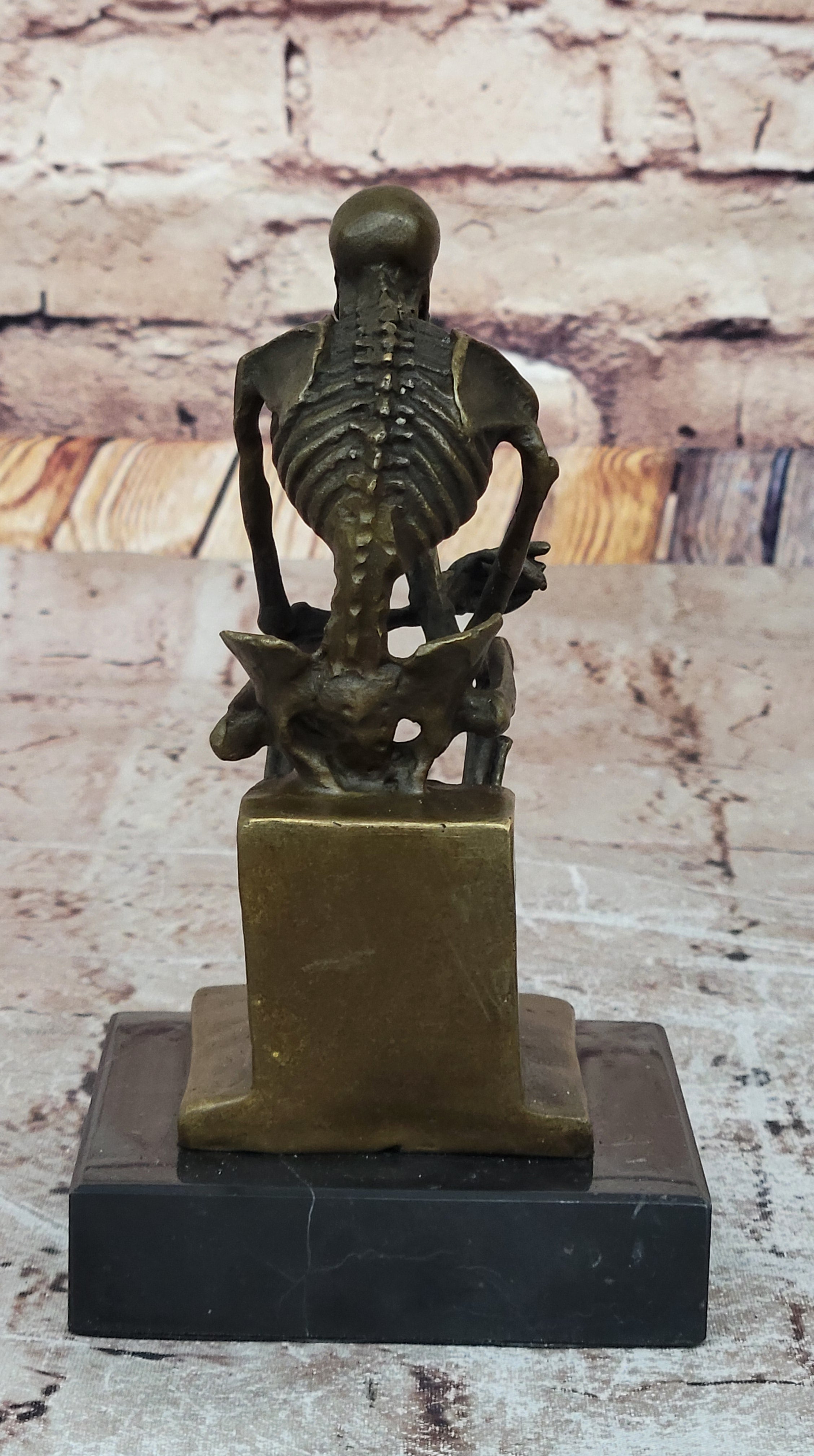Unique Marble Figurine Skeleton Thinker Bronze Sculpture Signed Milo