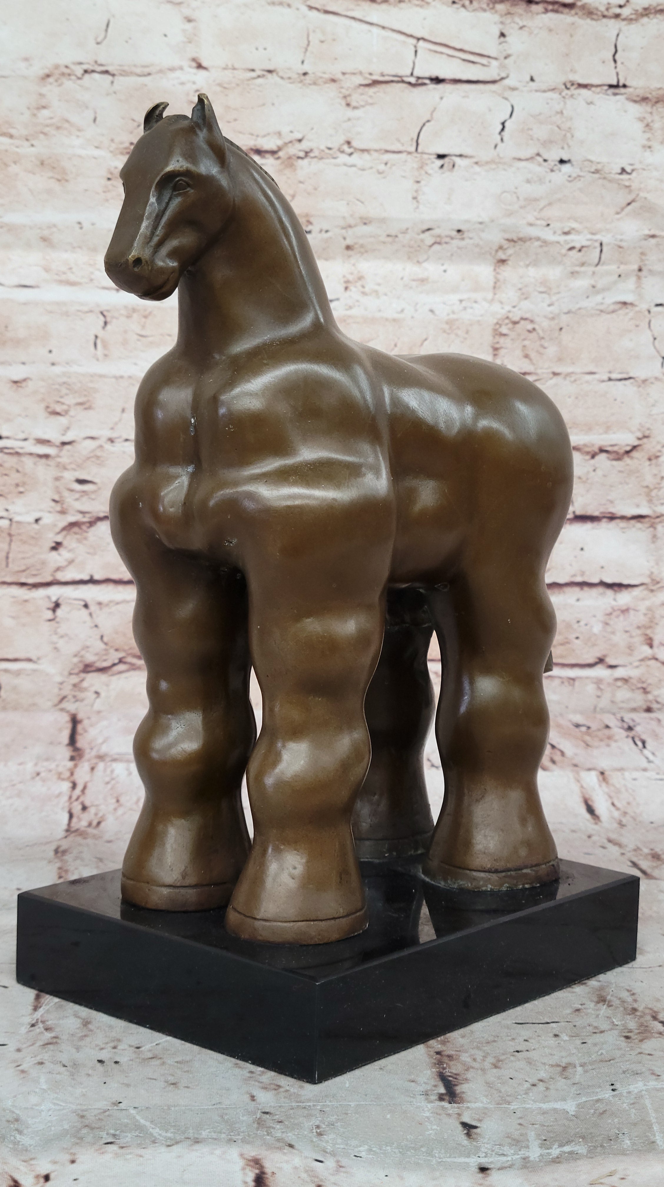 Bronze Sculpture Art Deco Marble Base Abstract Inspired Fernando Botero Horse