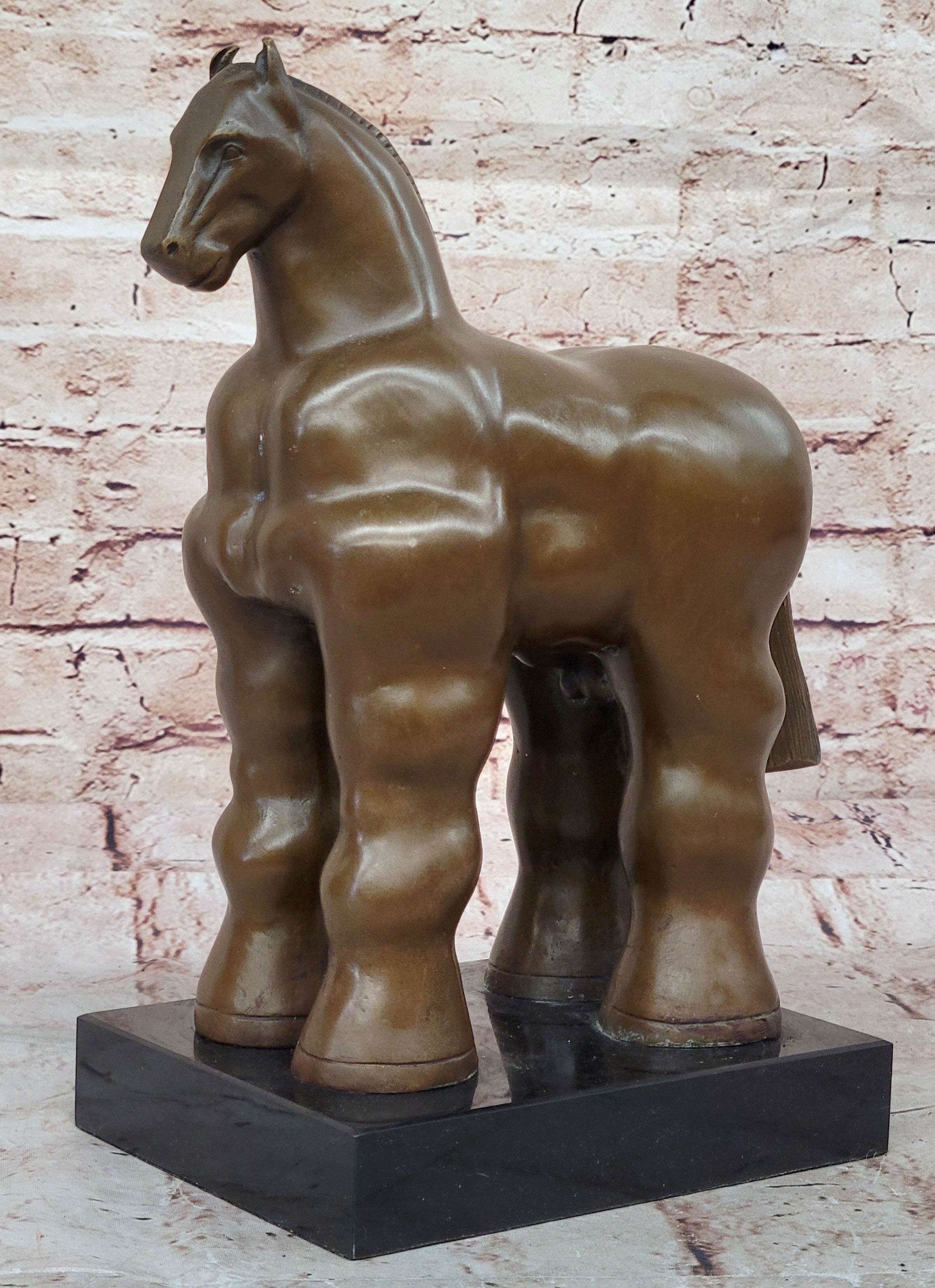 Bronze Sculpture Art Deco Marble Base Abstract Inspired Fernando Botero Horse