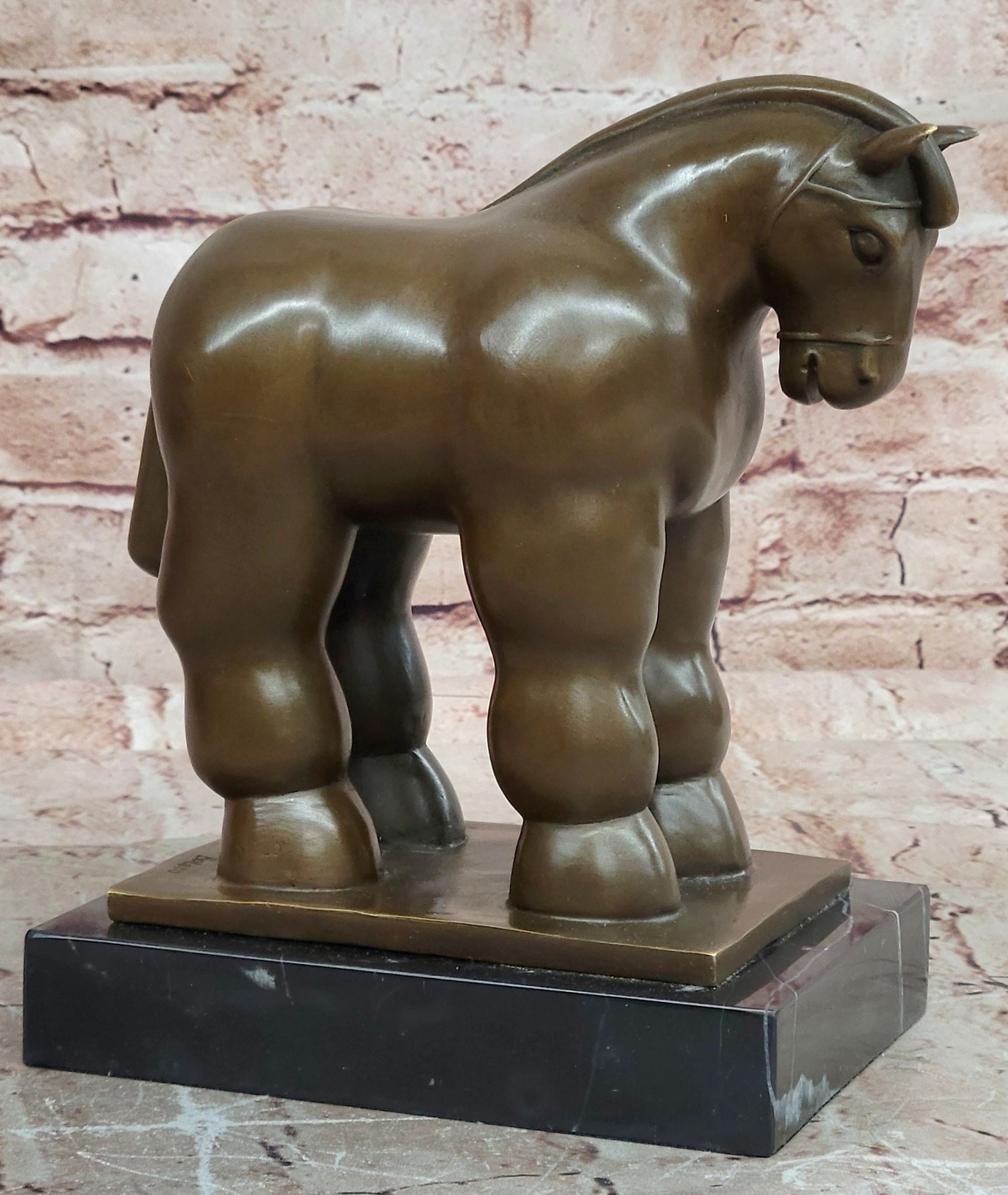 Bronze Sculpture Art Deco Marble Base Abstract Inspired Fernando Botero Horse
