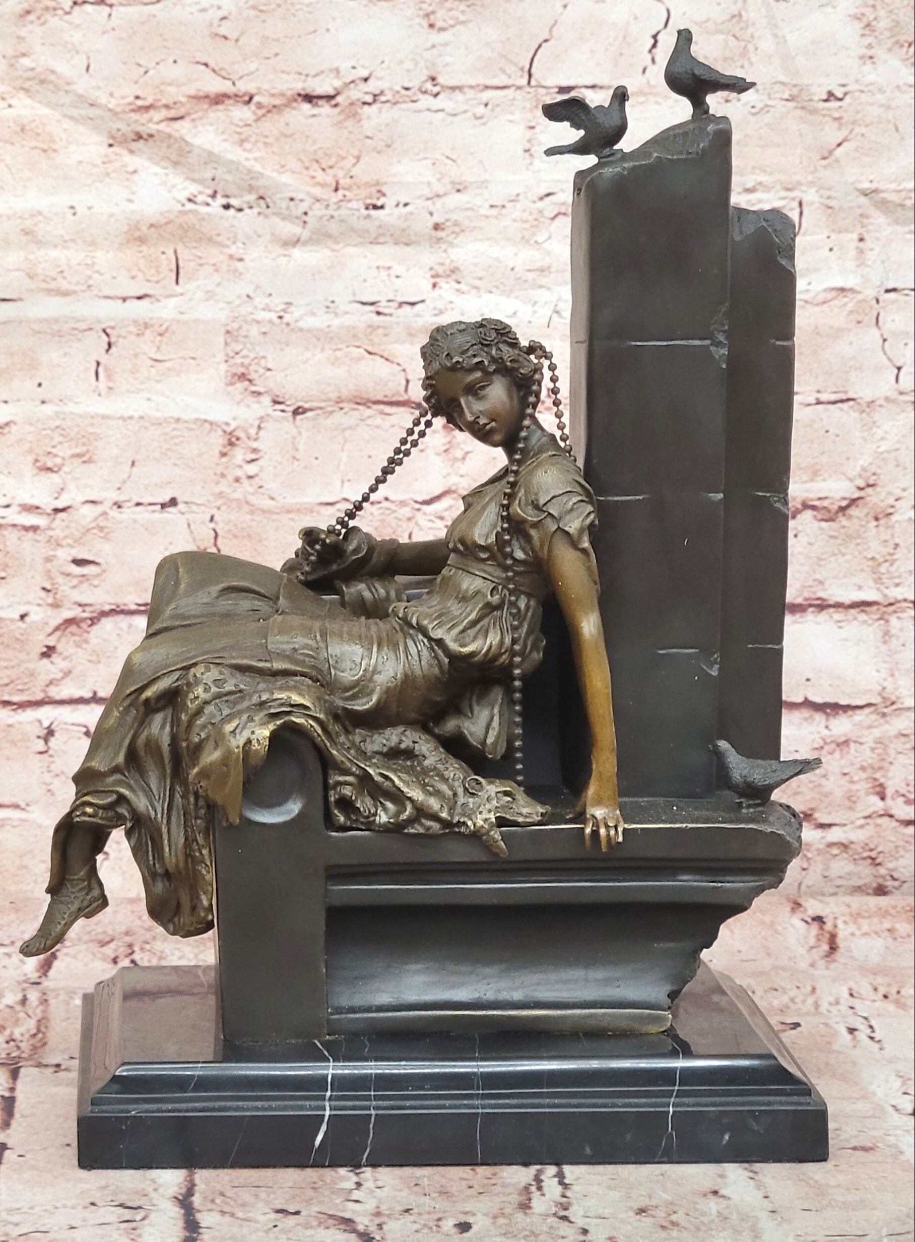 Cesaro Bronze Serene Woman with Bird Figurine Collectible Museum Quality Statue