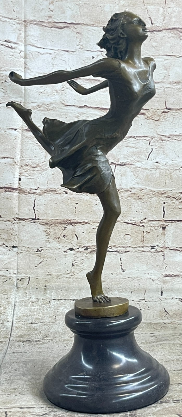 Free Fall Dancer Posing Bronze Marble Sculpture Marble Base Figurine Statue Gift
