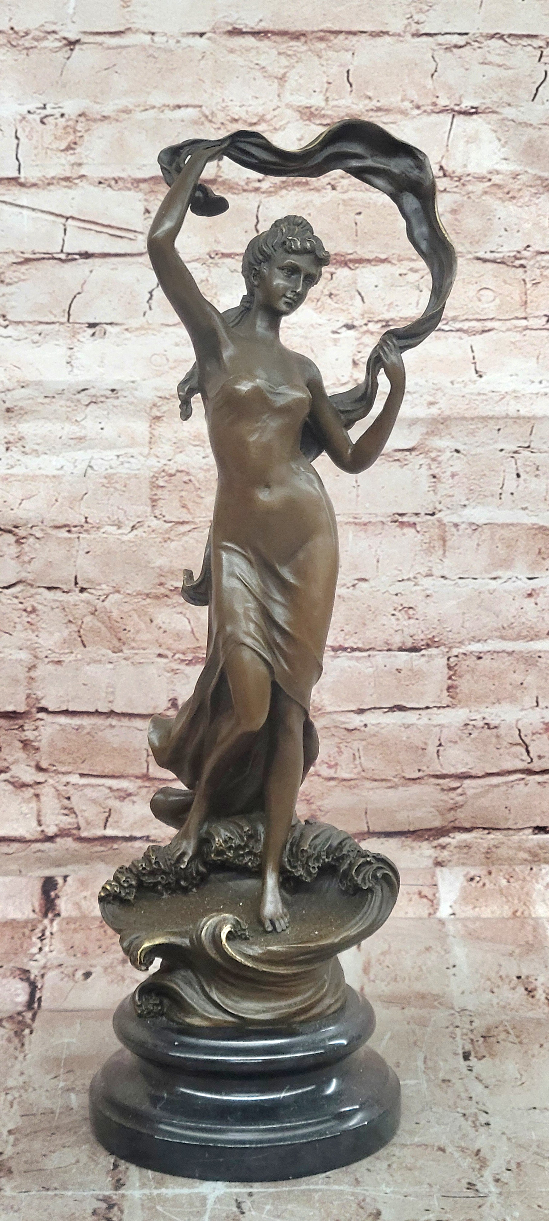 Handcrafted Cesaro Bronze Scarf Dancer Statue Museum Quality Artwork