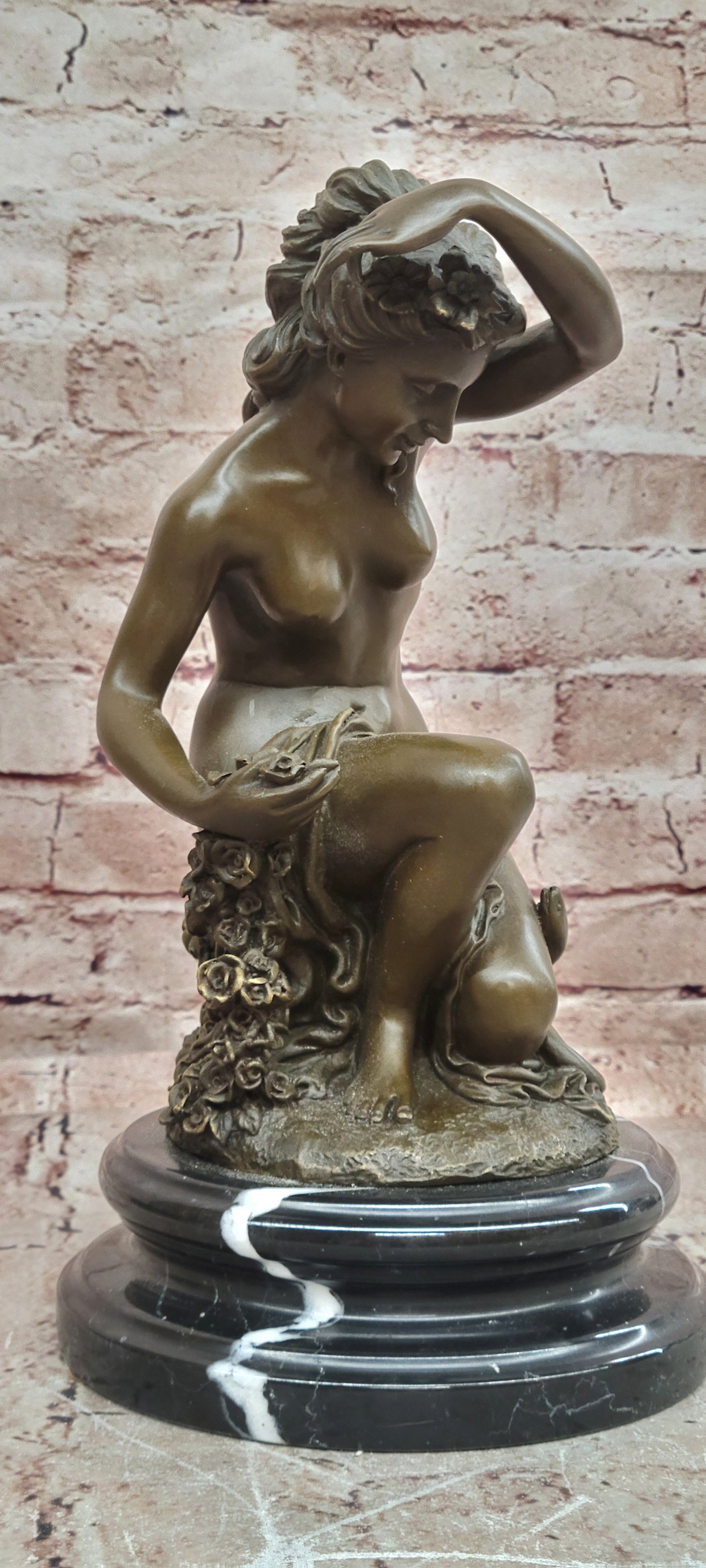 Premium Jean Patoue Bronze Nude with Rose Gallery Edition Artwork Art