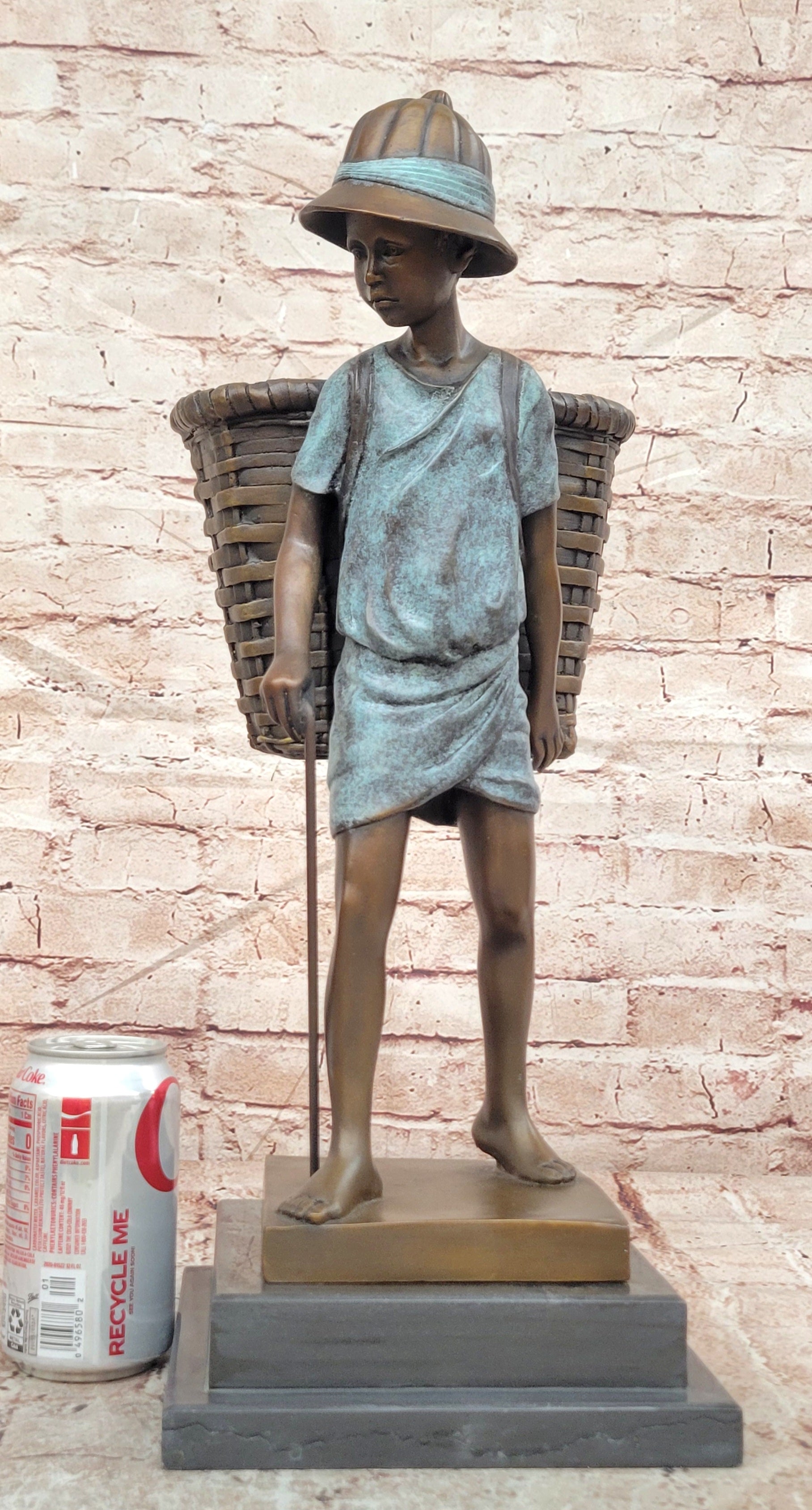 Bronze Farm Boy Sculpture Signed Cesaro Vintage Style Collectible Artwork Statue