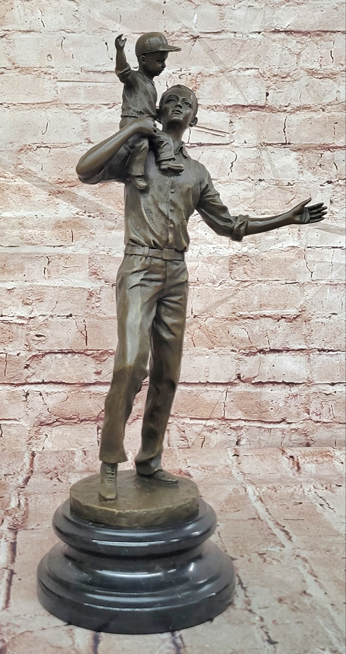 Bronze Family Sculpture Father and Son Signed Aldo Vitaleh Collectible Artwork