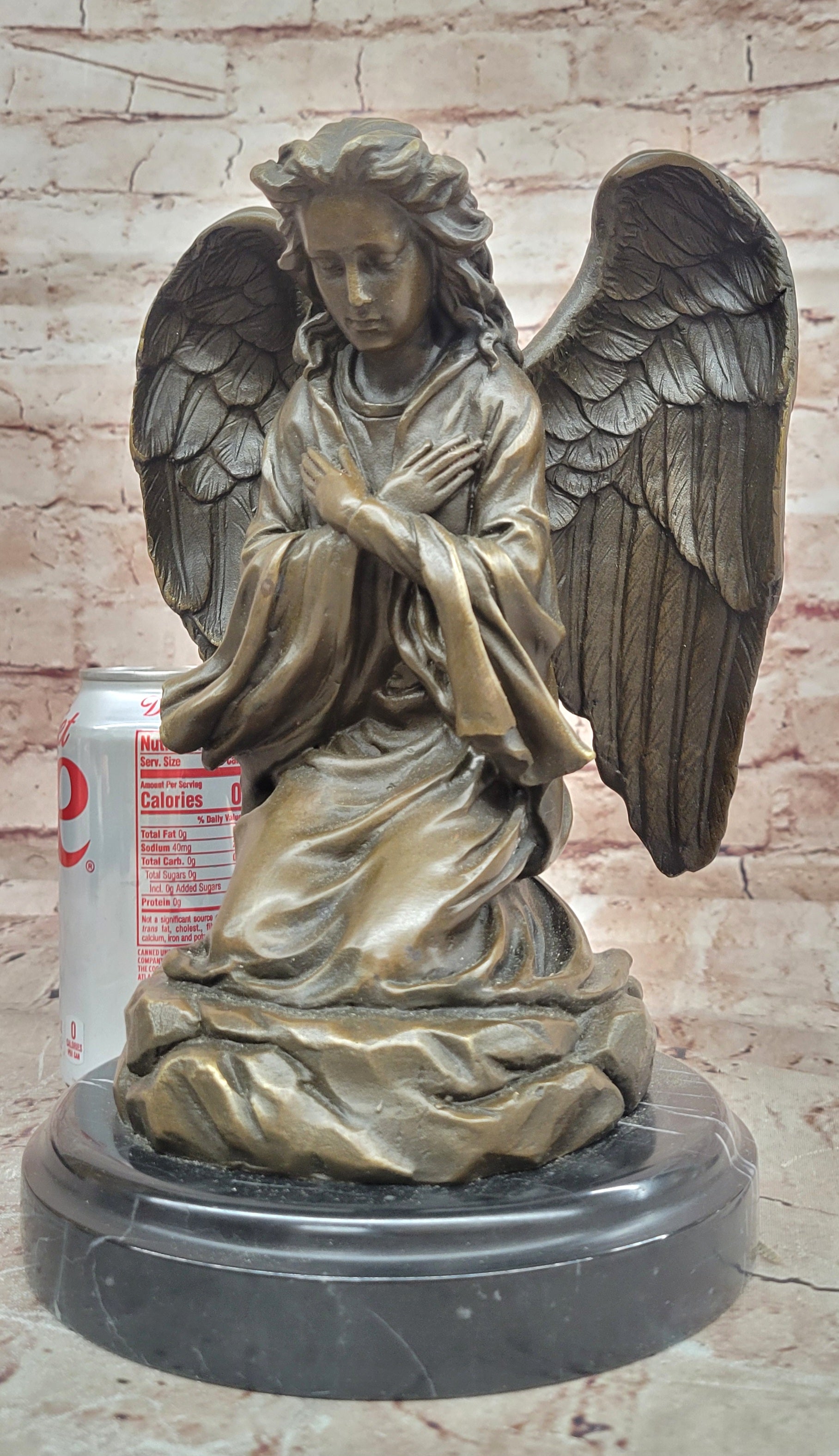 Art Nouveau Praying Angel Bronze Sculpture Signed Milo Memorial Figurine