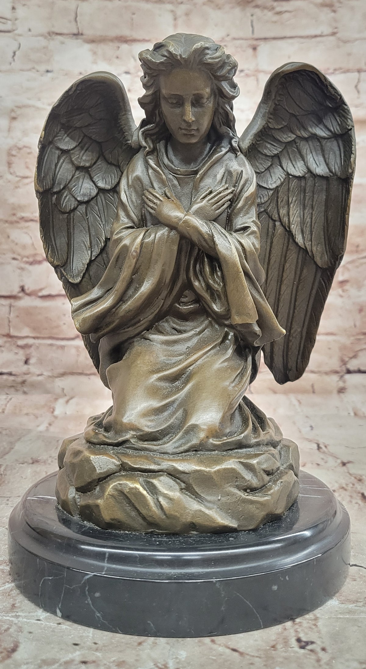 Art Nouveau Praying Angel Bronze Sculpture Signed Milo Memorial Figurine