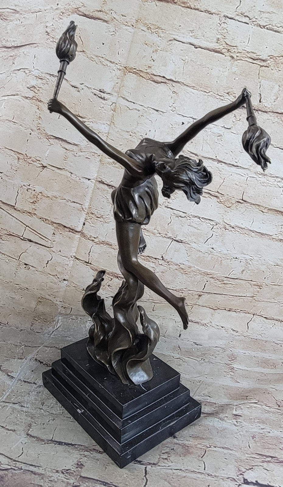 Buy 17/5" Bronze Female Fire Dancer Sculpture – Art Deco Figurine by Mario Nick Sale
