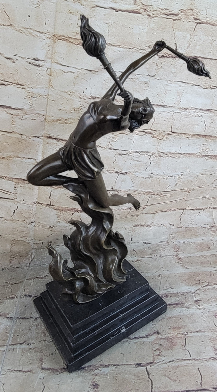 17/5 Tall Fine Artwork by Mario Nick Female Fire dancer Bronze Figurine