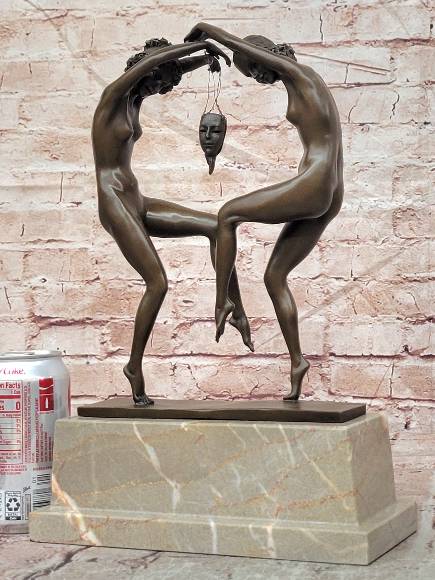 Hand Crafted Nude Naked Detailed Two Dancer Dancers Bronze Sculpture Figurine