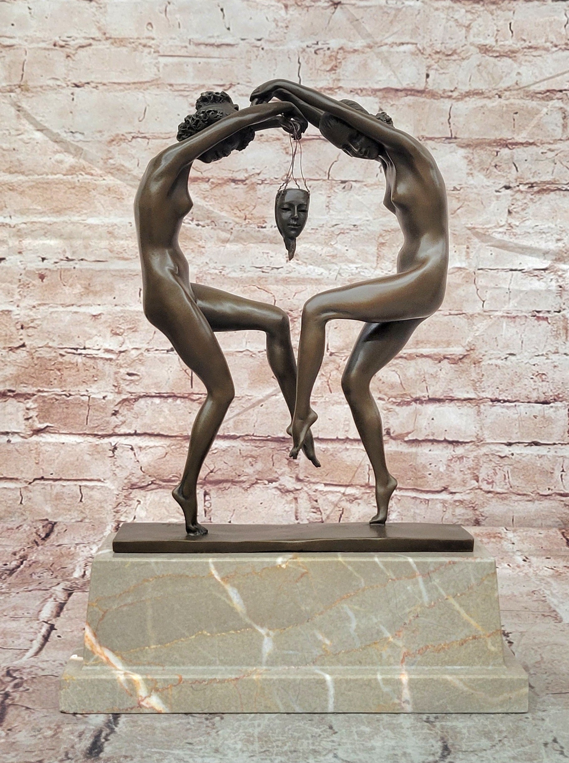 Hand Crafted Nude Naked Detailed Two Dancer Dancers Bronze Sculpture Figurine