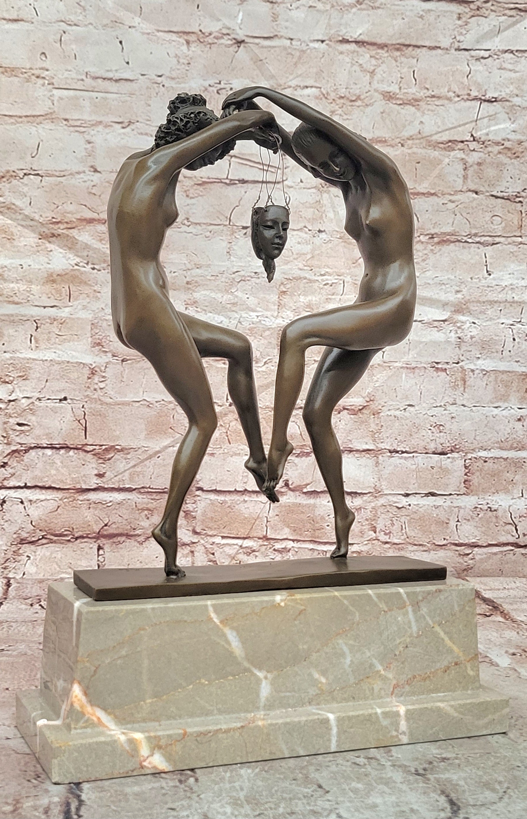 Hand Crafted Nude Naked Detailed Two Dancer Dancers Bronze Sculpture Figurine