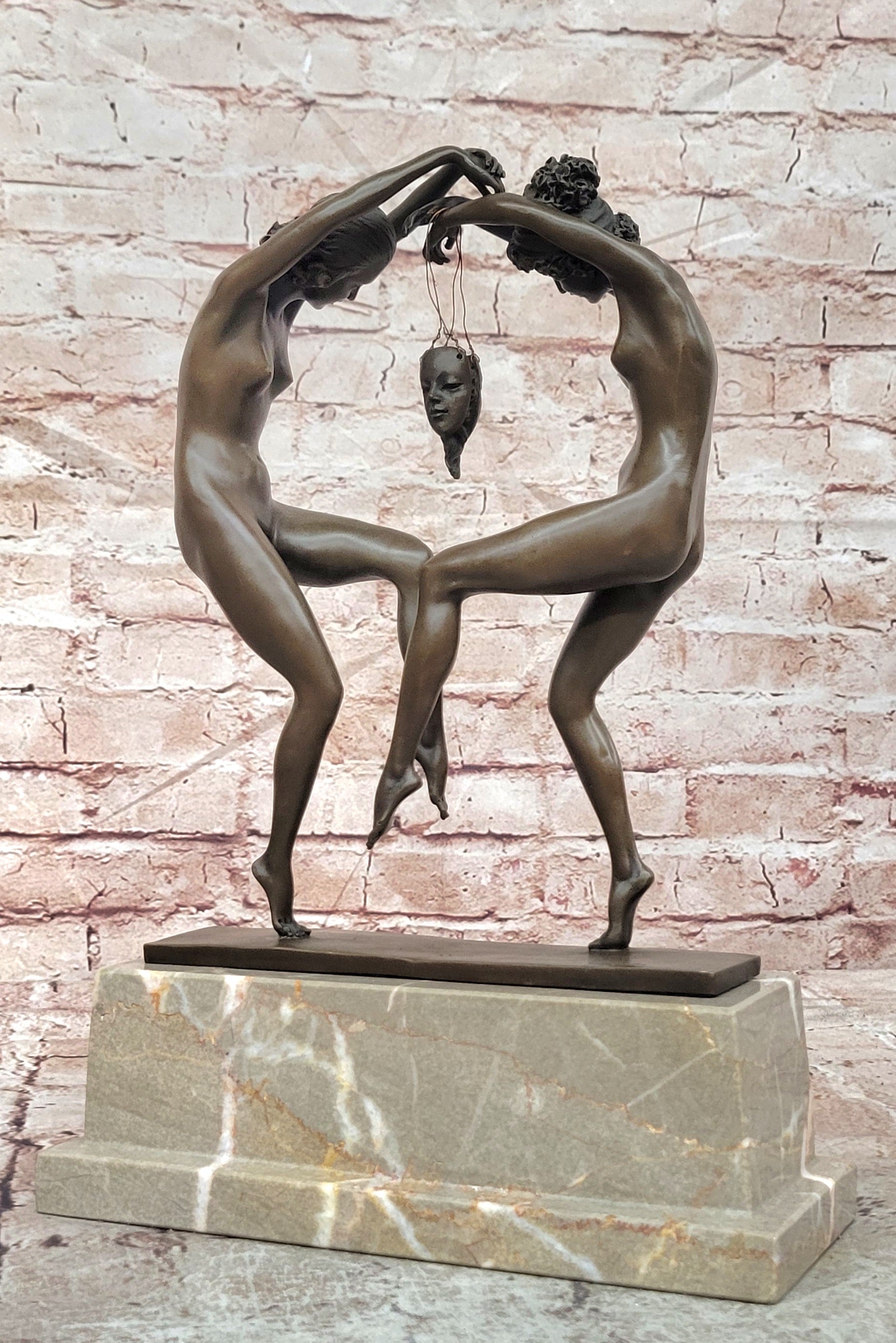Hand Crafted Nude Naked Detailed Two Dancer Dancers Bronze Sculpture Figurine