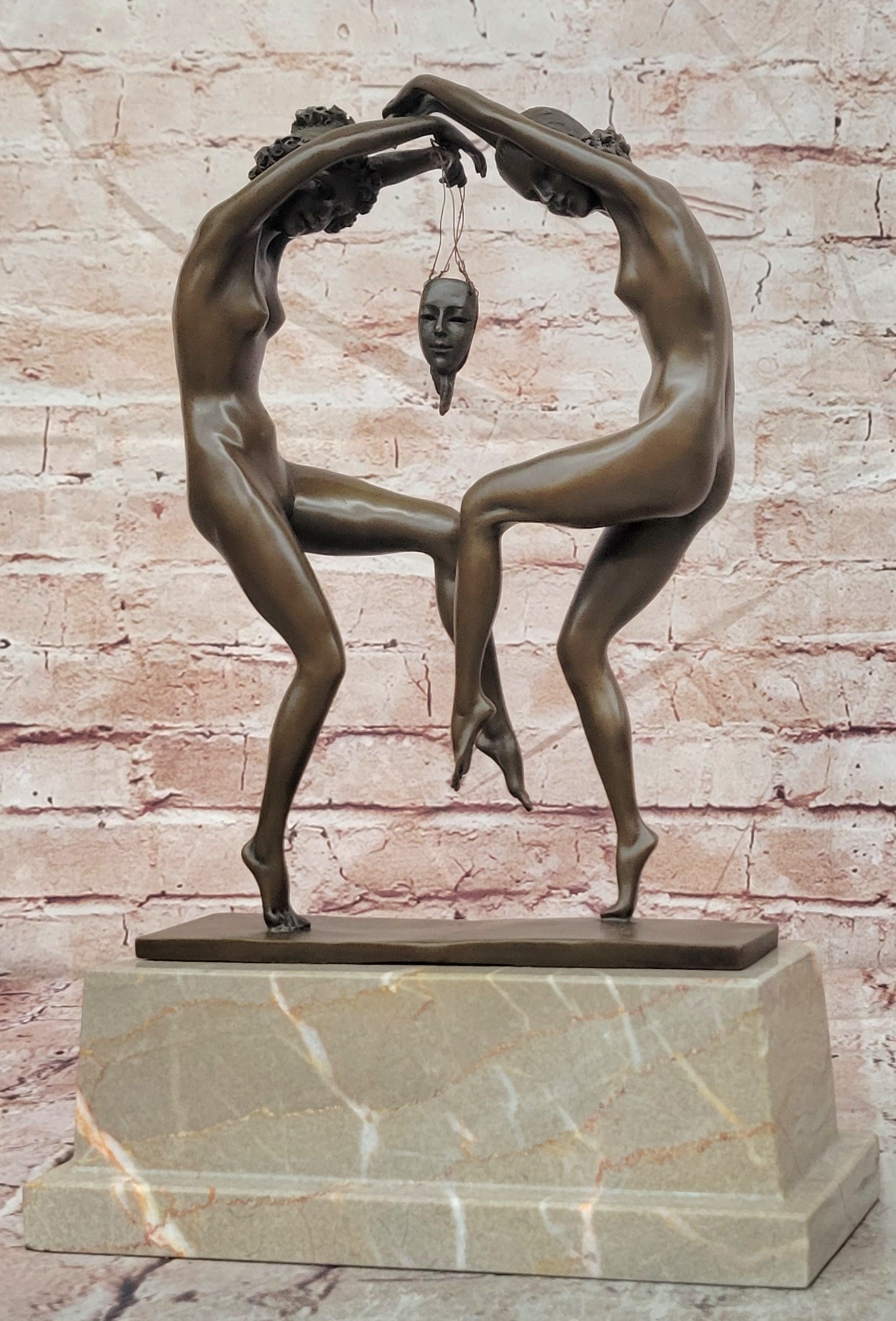 Hand Crafted Nude Naked Detailed Two Dancer Dancers Bronze Sculpture Figurine