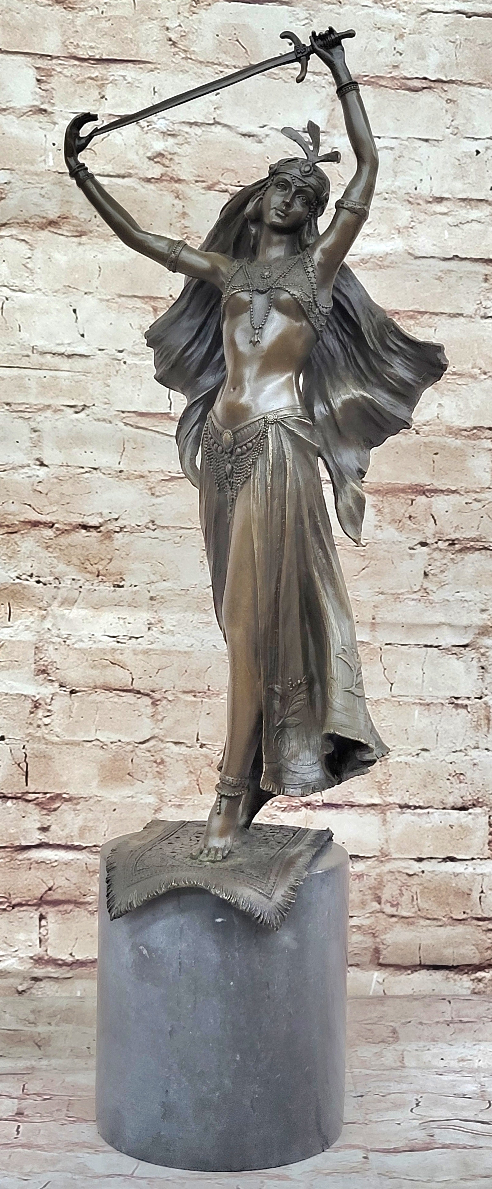 100% Solid Bronze Massive Detailed Female Warrior by Franz Bergman Figurine Sale