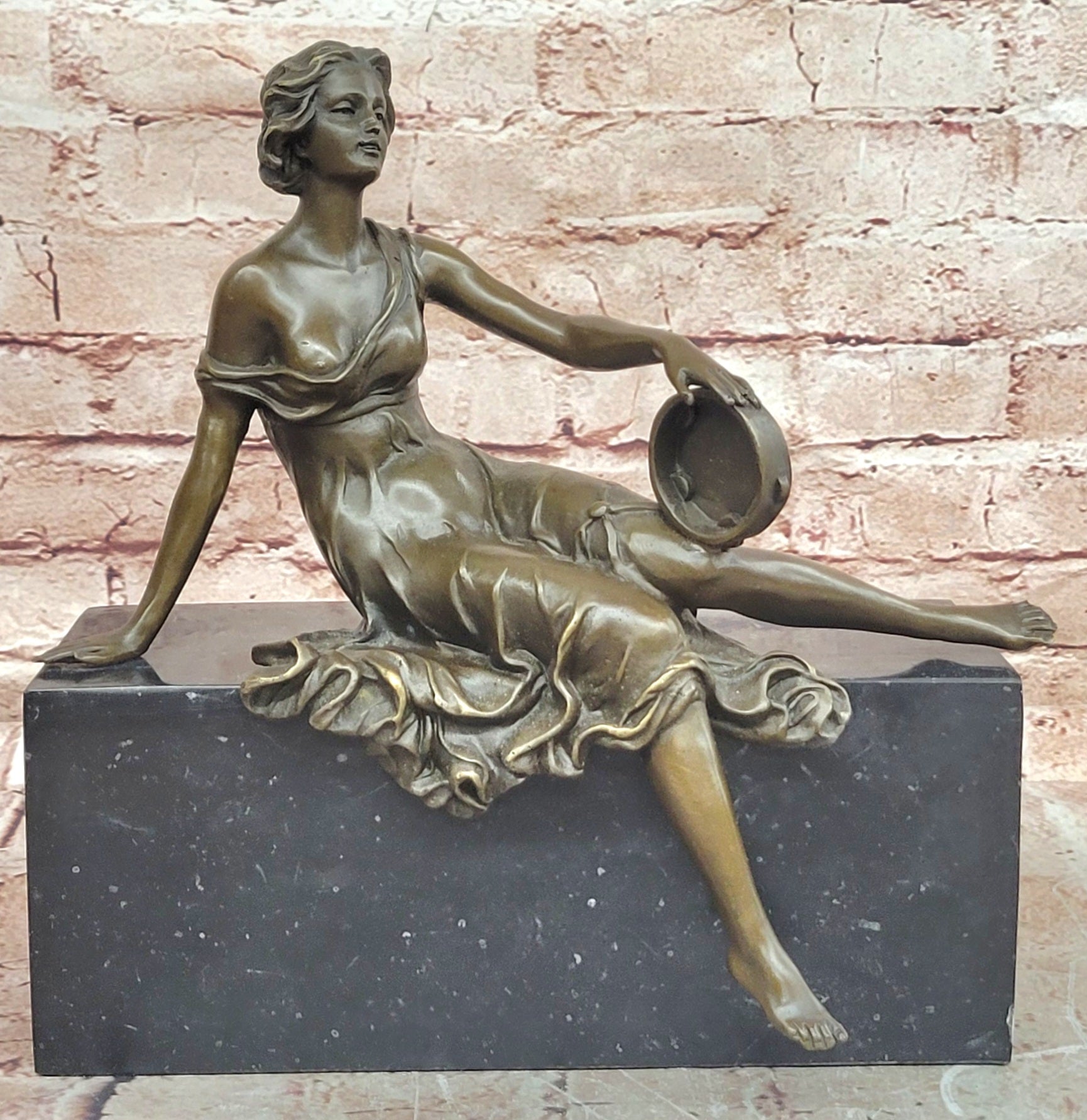 Heavy Milo Bronze Art Nouveau Woman with Tambourine Museum Quality Artwork